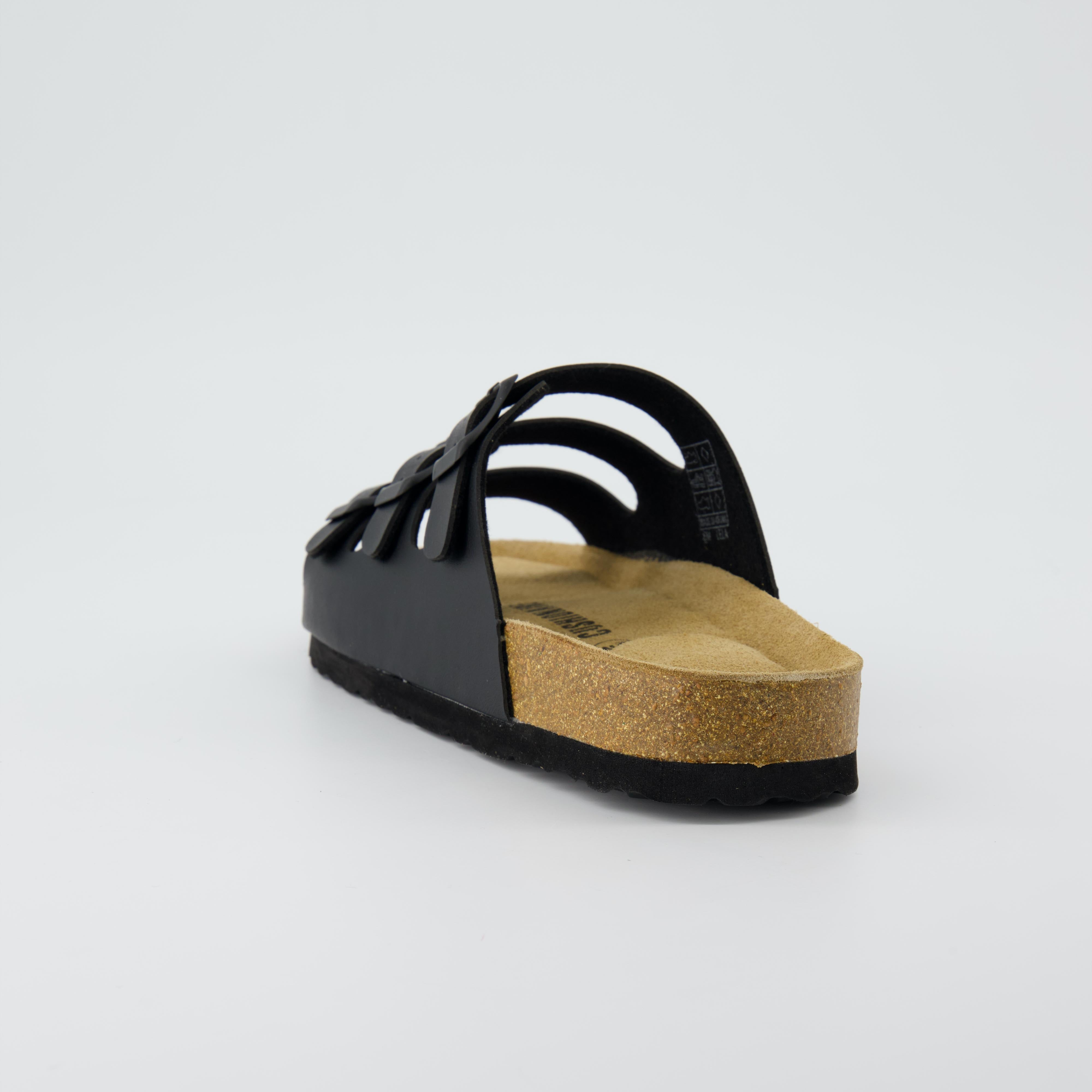 Lela Cork Footbed Sandal Black Nappa Medium
