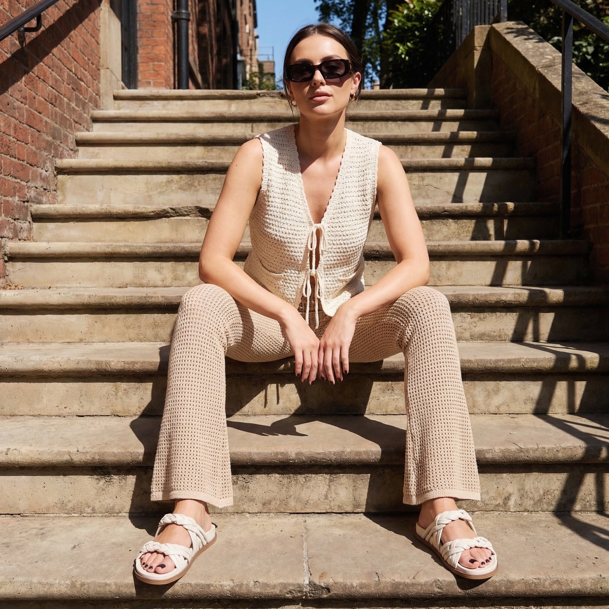 Lens Braided Strap Sandals Cream