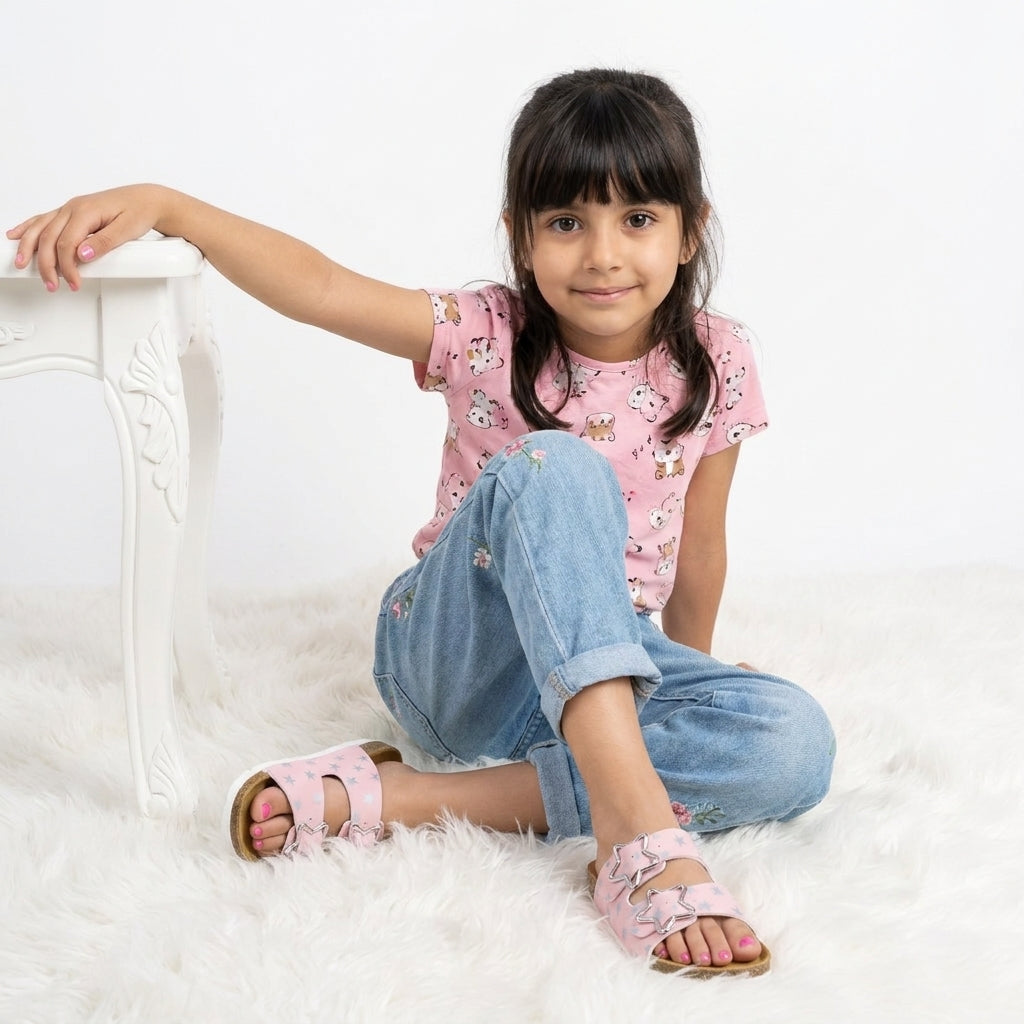 Lily Girl Toddler Sandals Pink Print Medium