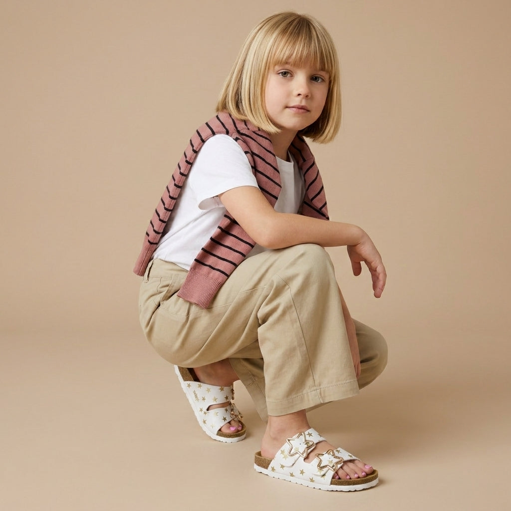 Lily Girl Toddler Sandals White Print Medium