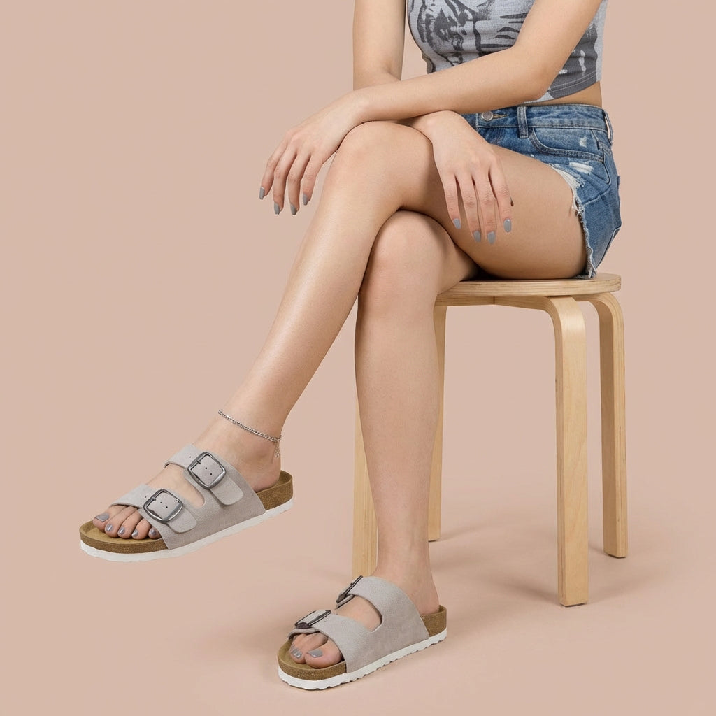 Logo Leather Sandal Stone