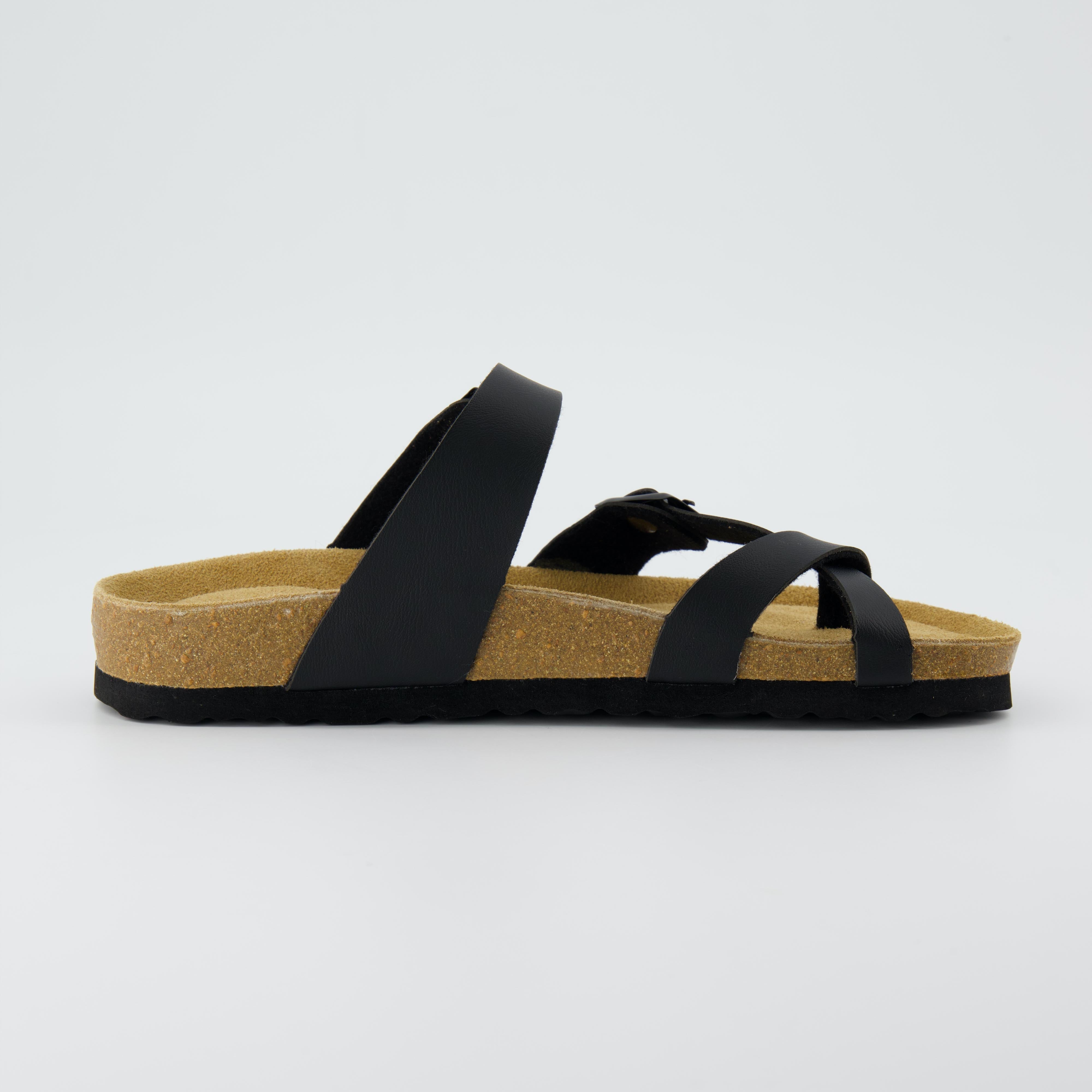 Luna Cork Footbed Sandal Black Nappa