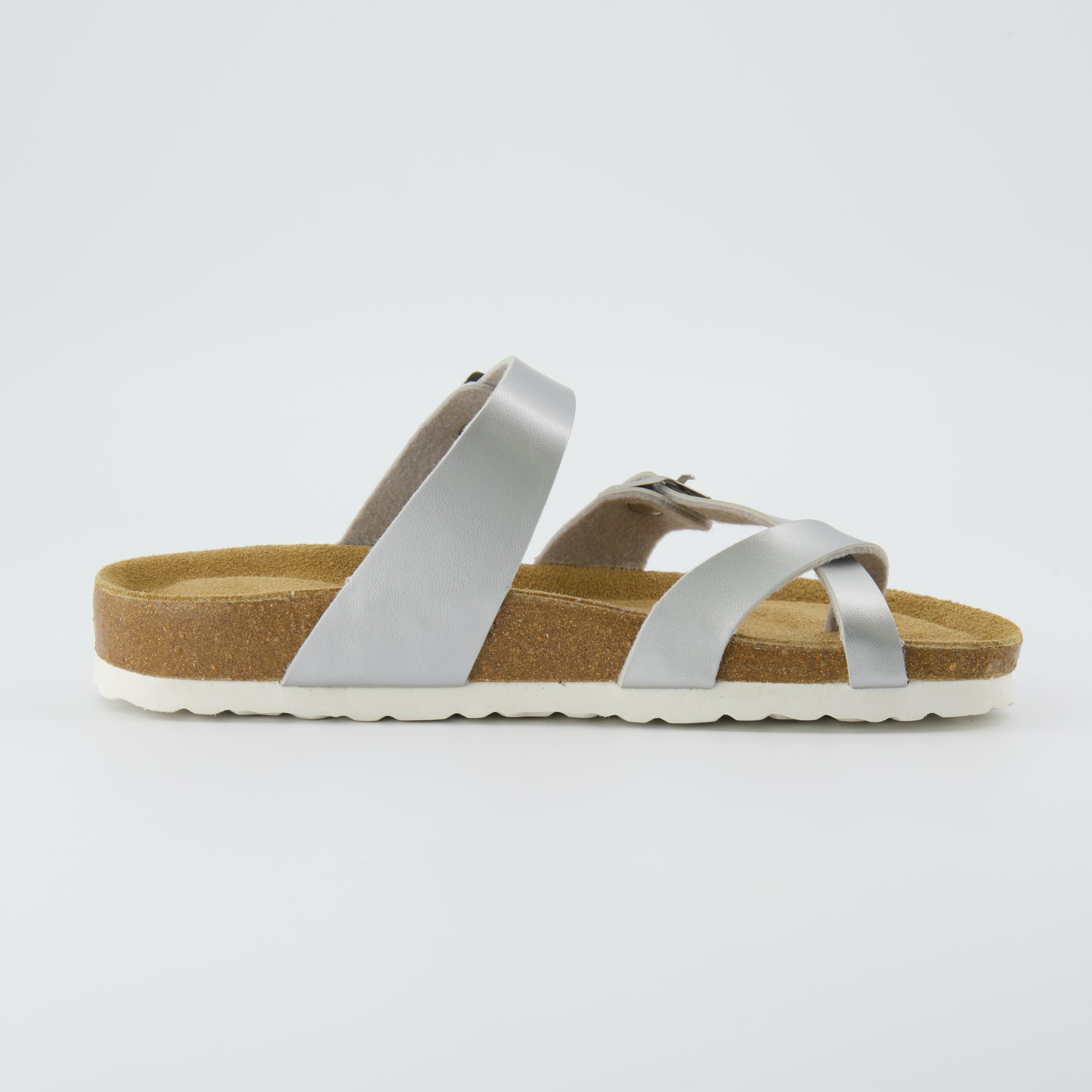 Luna Cork Footbed Sandal Metallics Silver