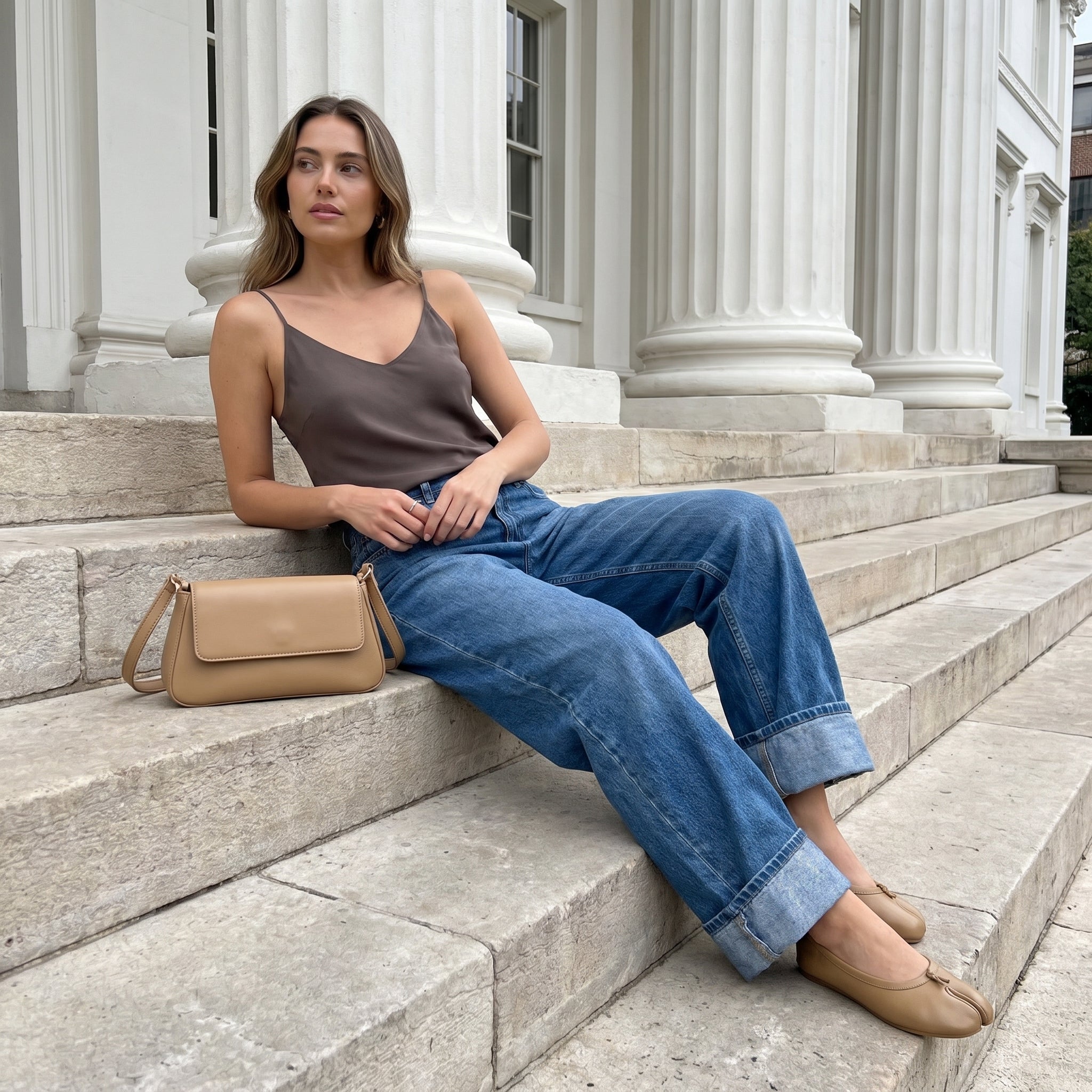 Maki Split-toe Flats Tan Medium