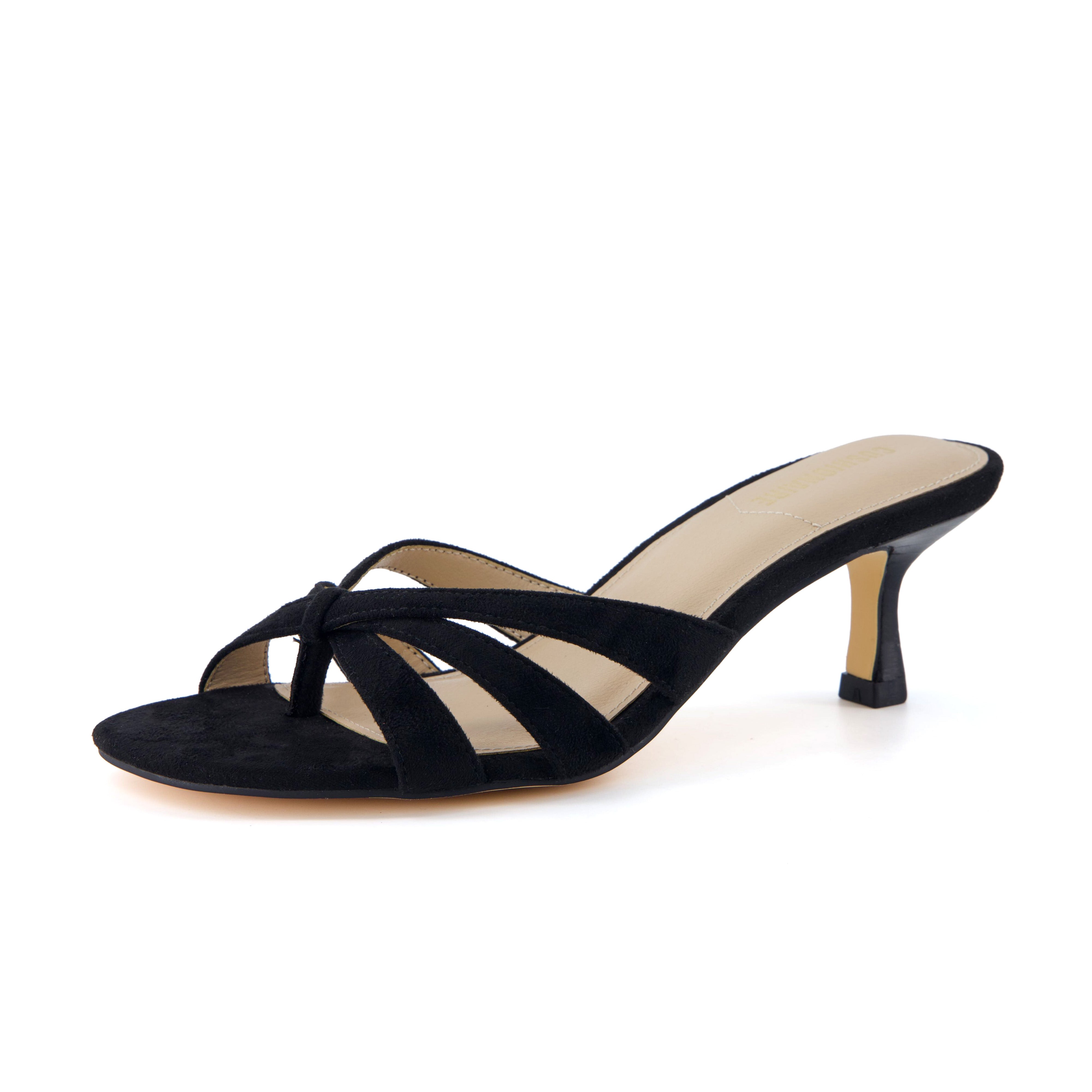 Malta Kitten Heel Sandals Black Microsuede
