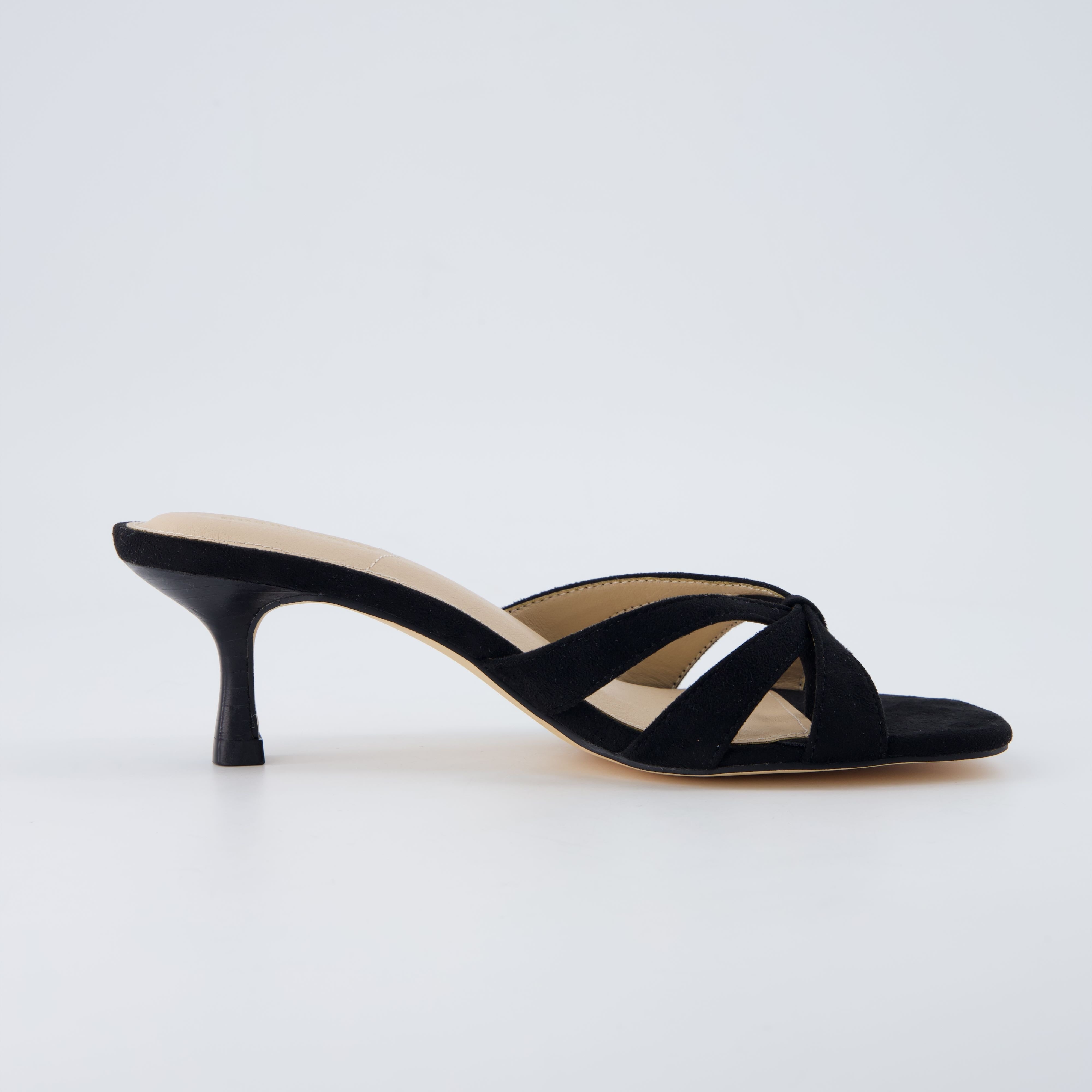 Malta Kitten Heel Sandals Black Microsuede