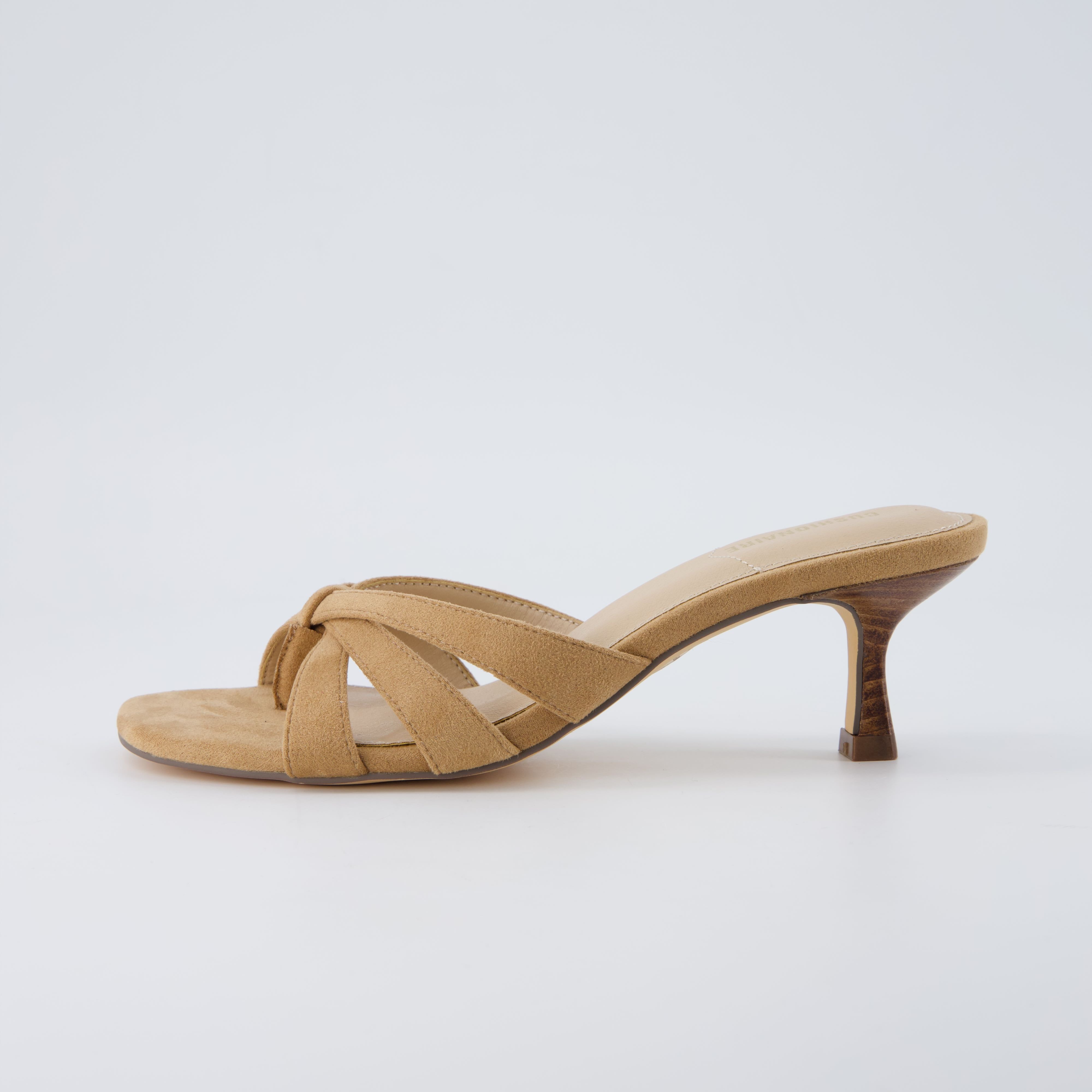 Malta Kitten Heel Sandals Camel Microsuede