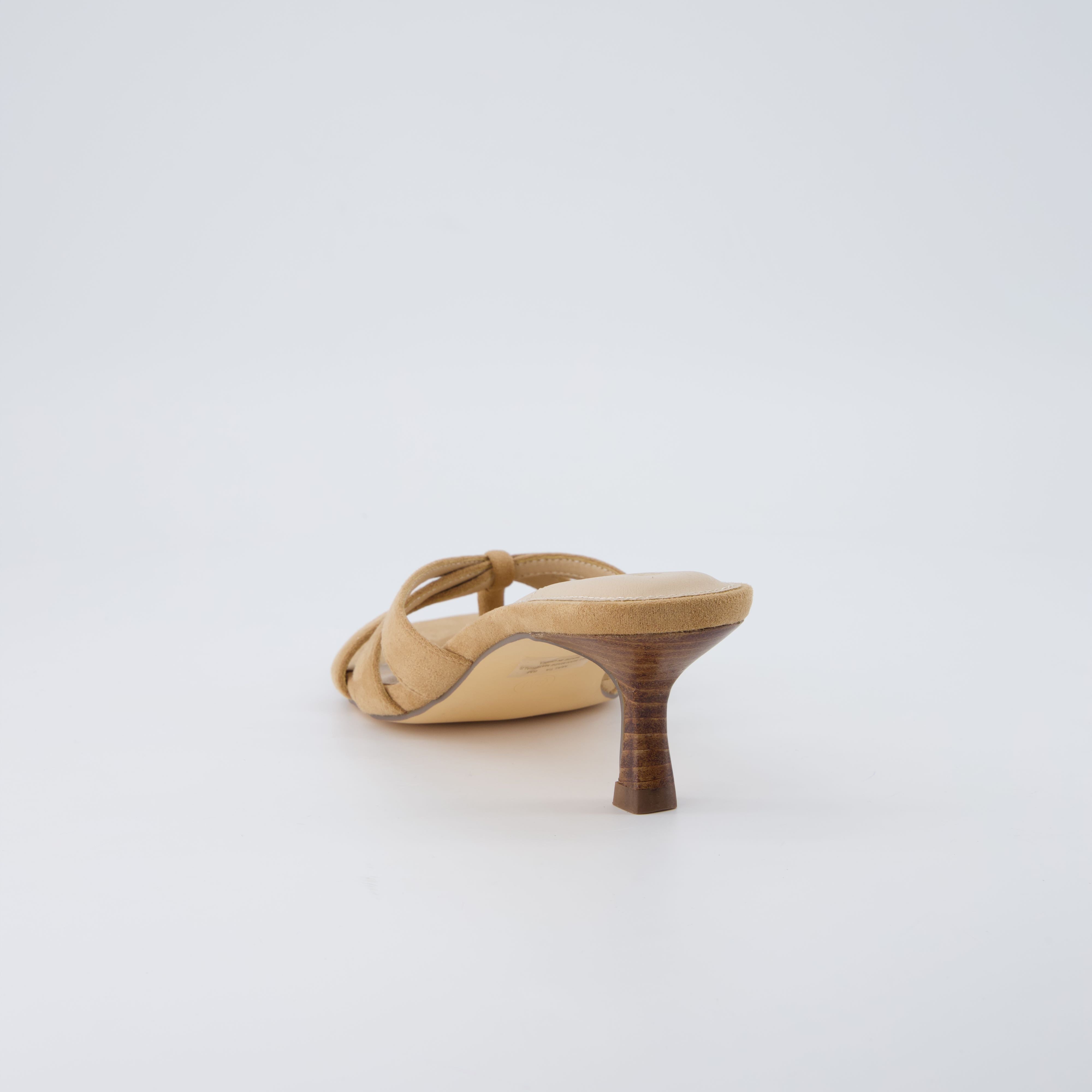 Malta Kitten Heel Sandals Camel Microsuede