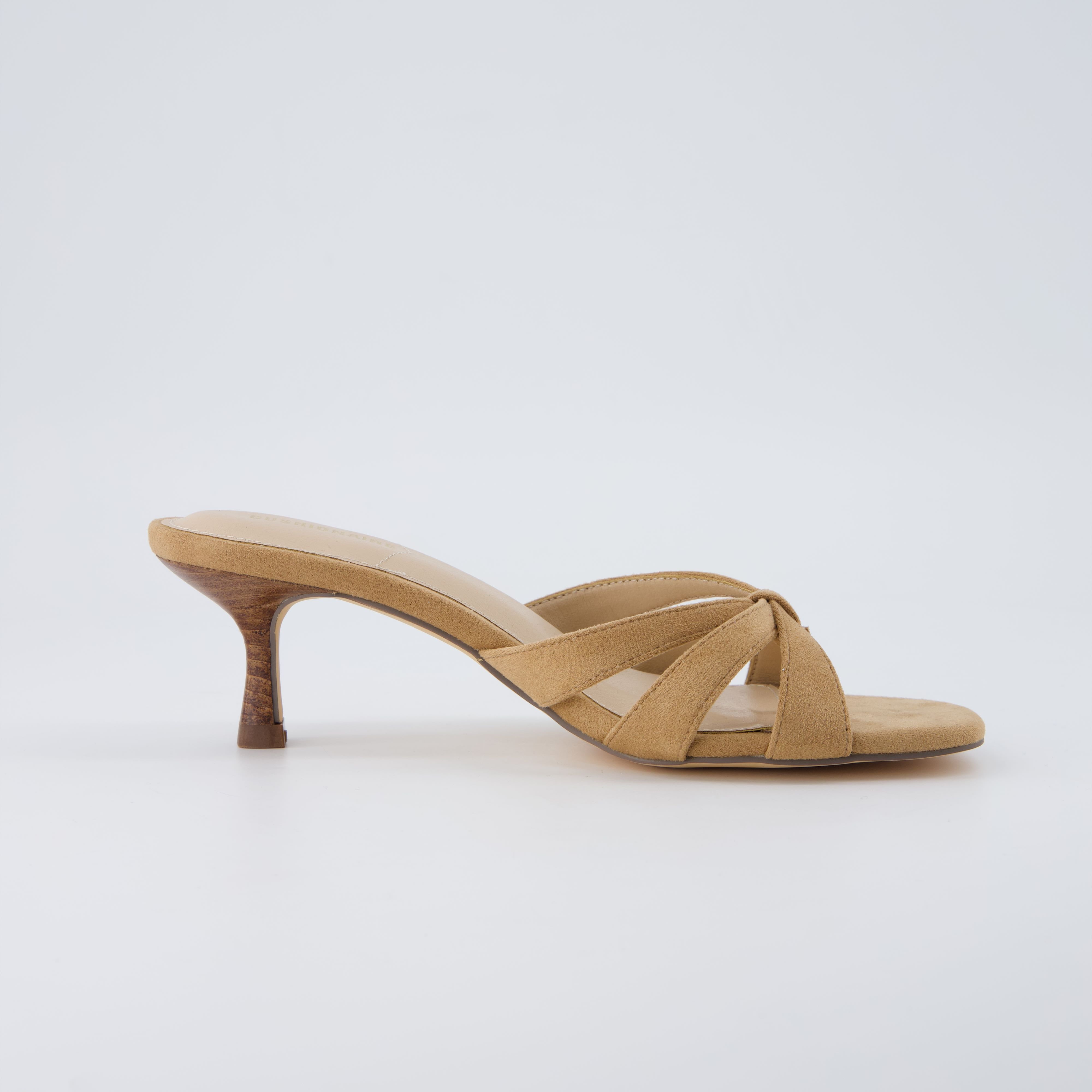 Malta Kitten Heel Sandals Camel Microsuede