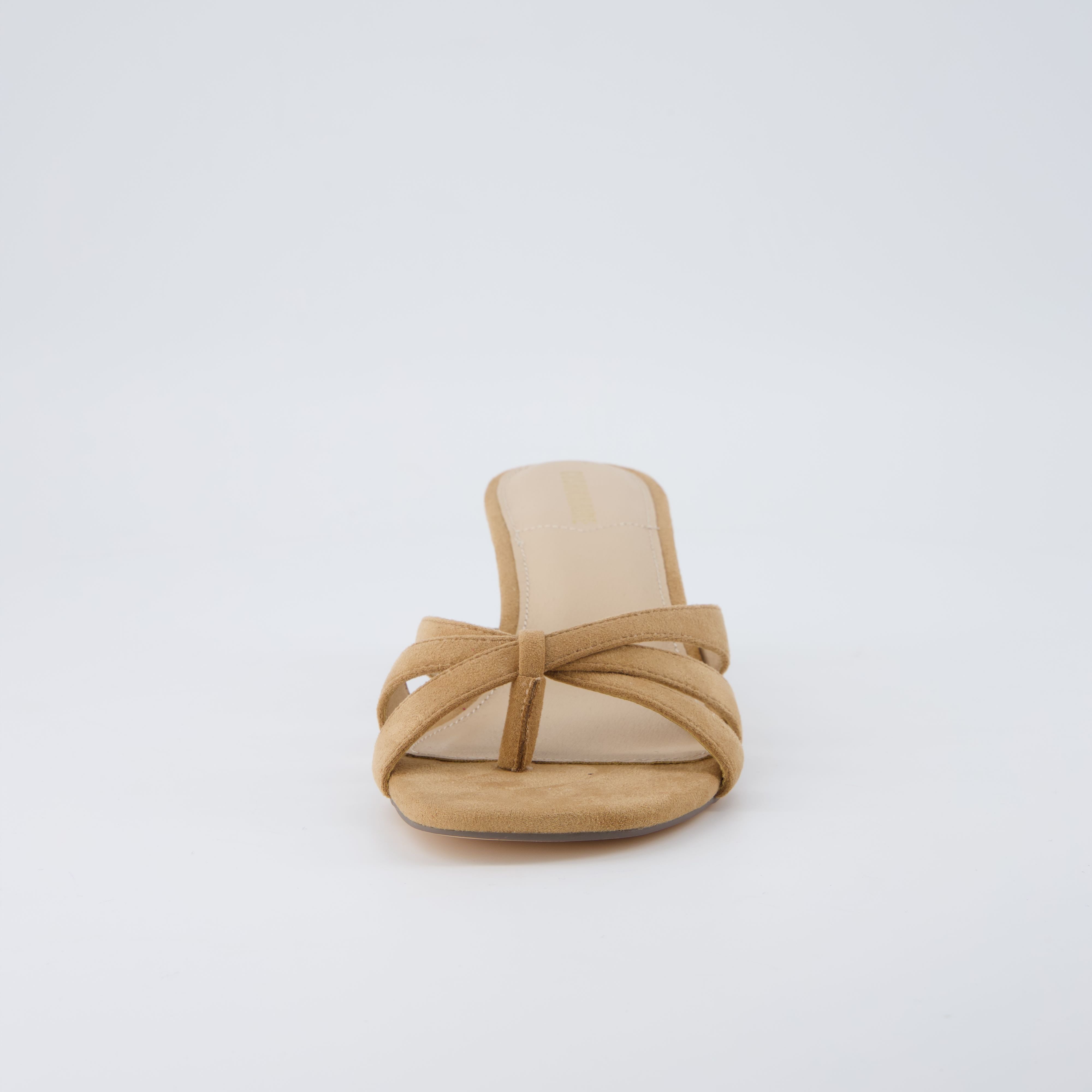 Malta Kitten Heel Sandals Camel Microsuede
