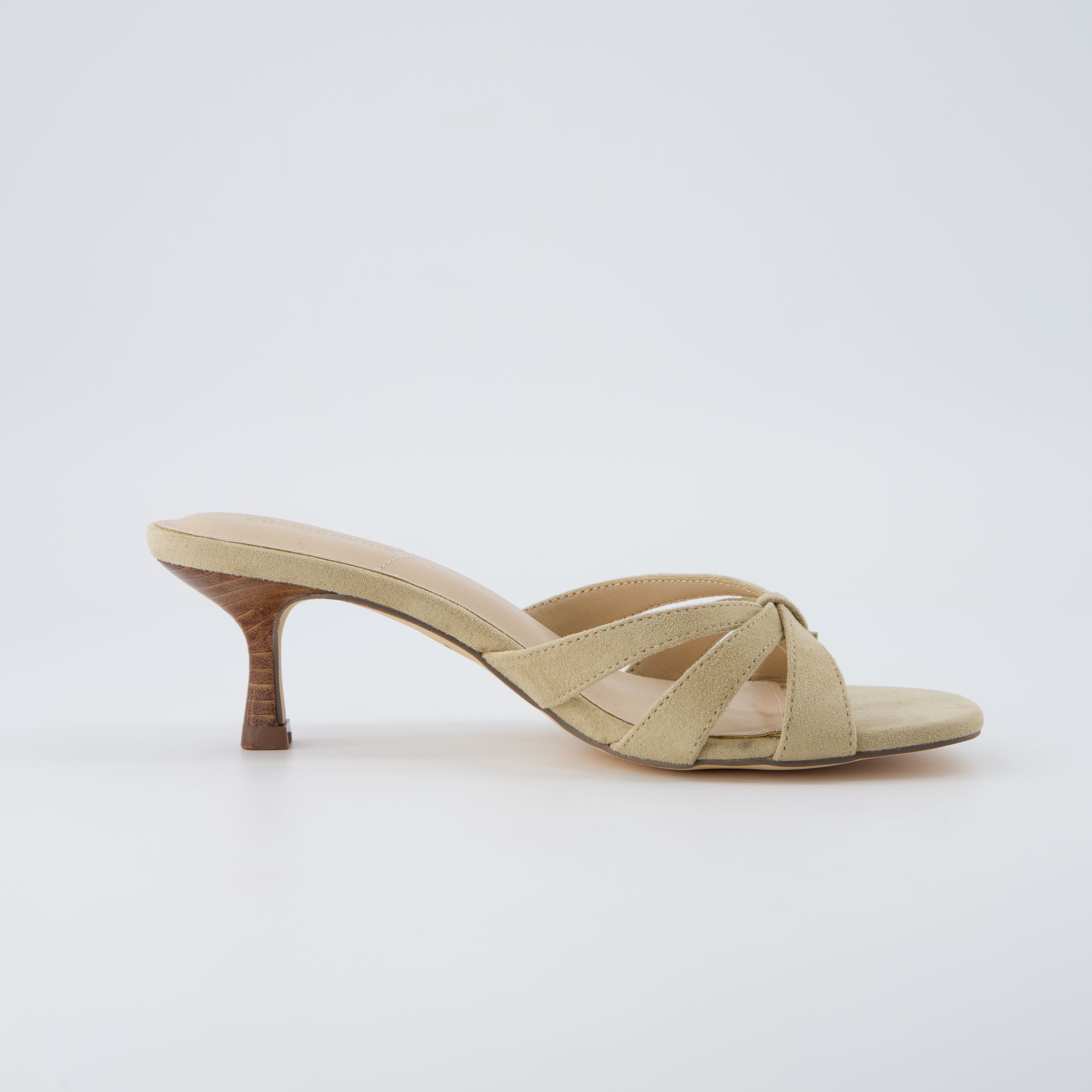 Malta Kitten Heel Sandals Ivory Microsuede