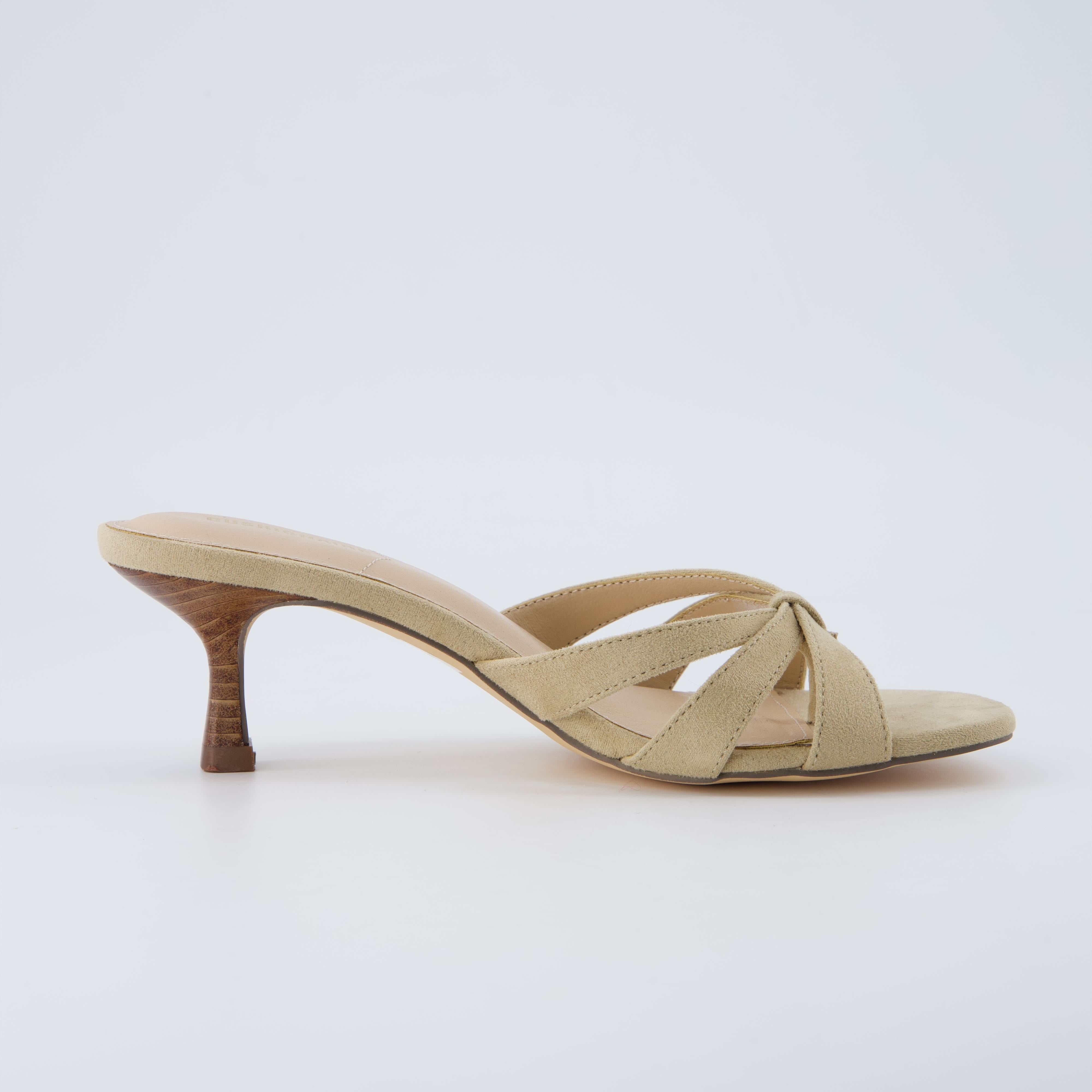 Malta Kitten Heel Sandals Taupe Microsuede