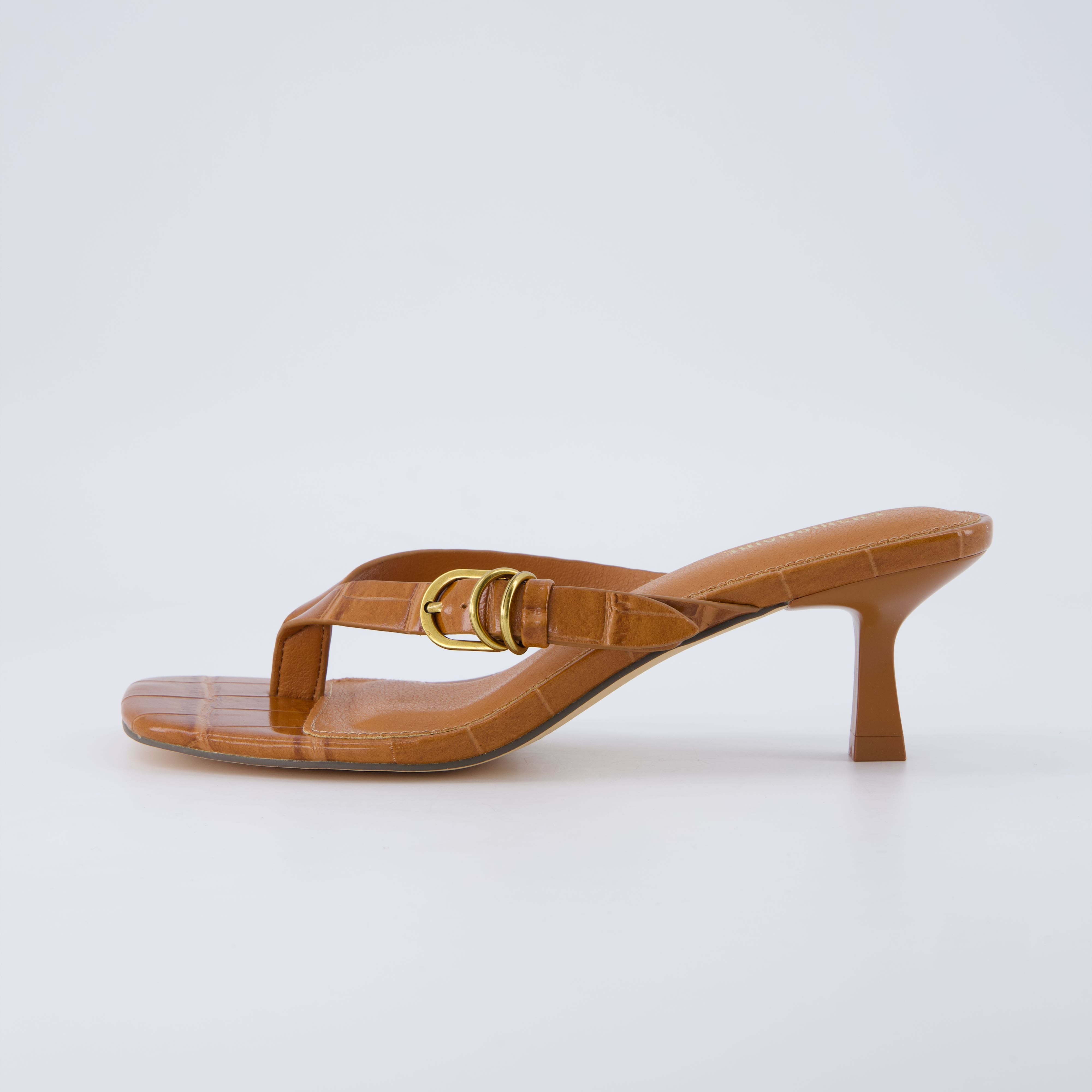 Marlin Low Kitten Heels Croco Whiskey
