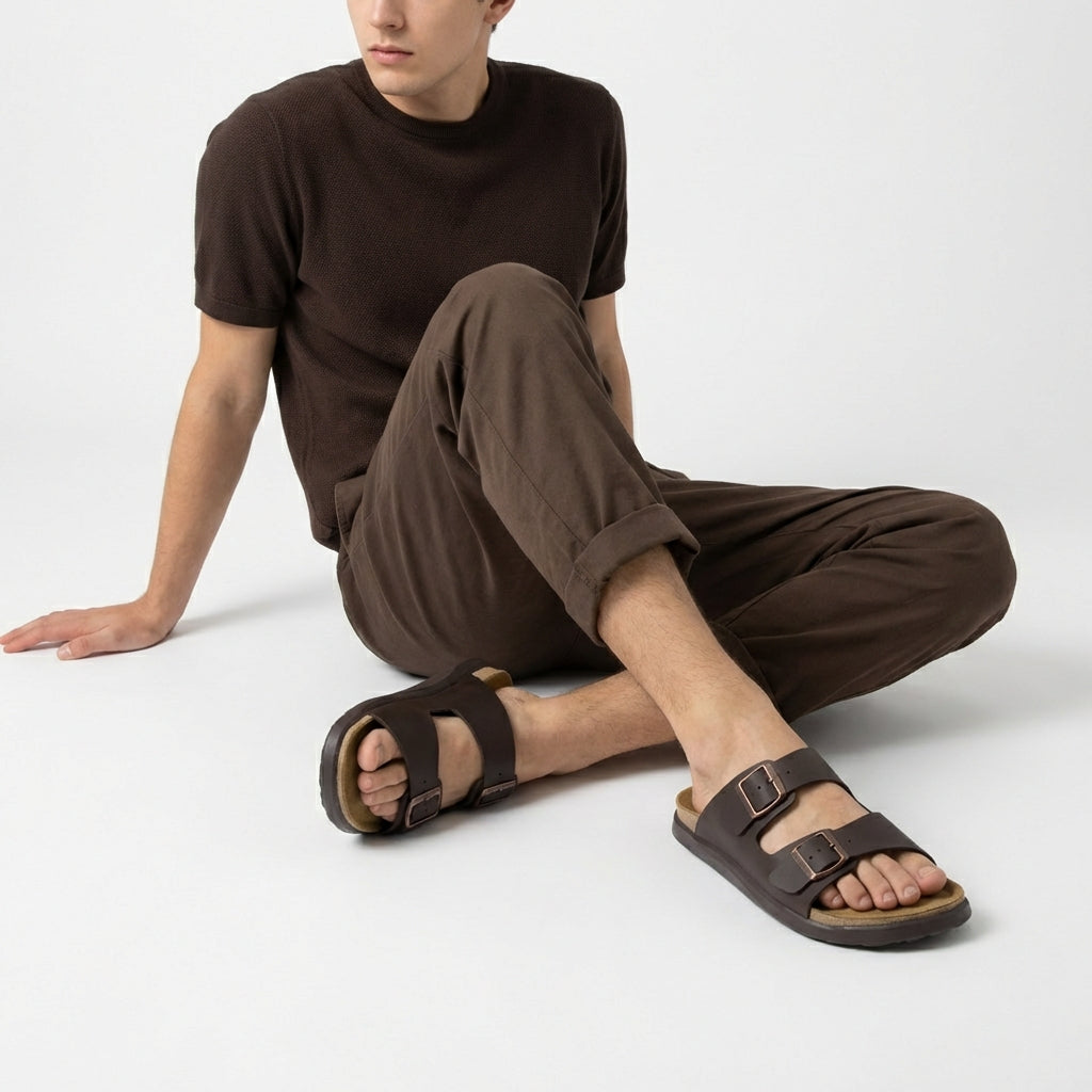 Mars Double Buckle Sandals Brown Nappa Medium