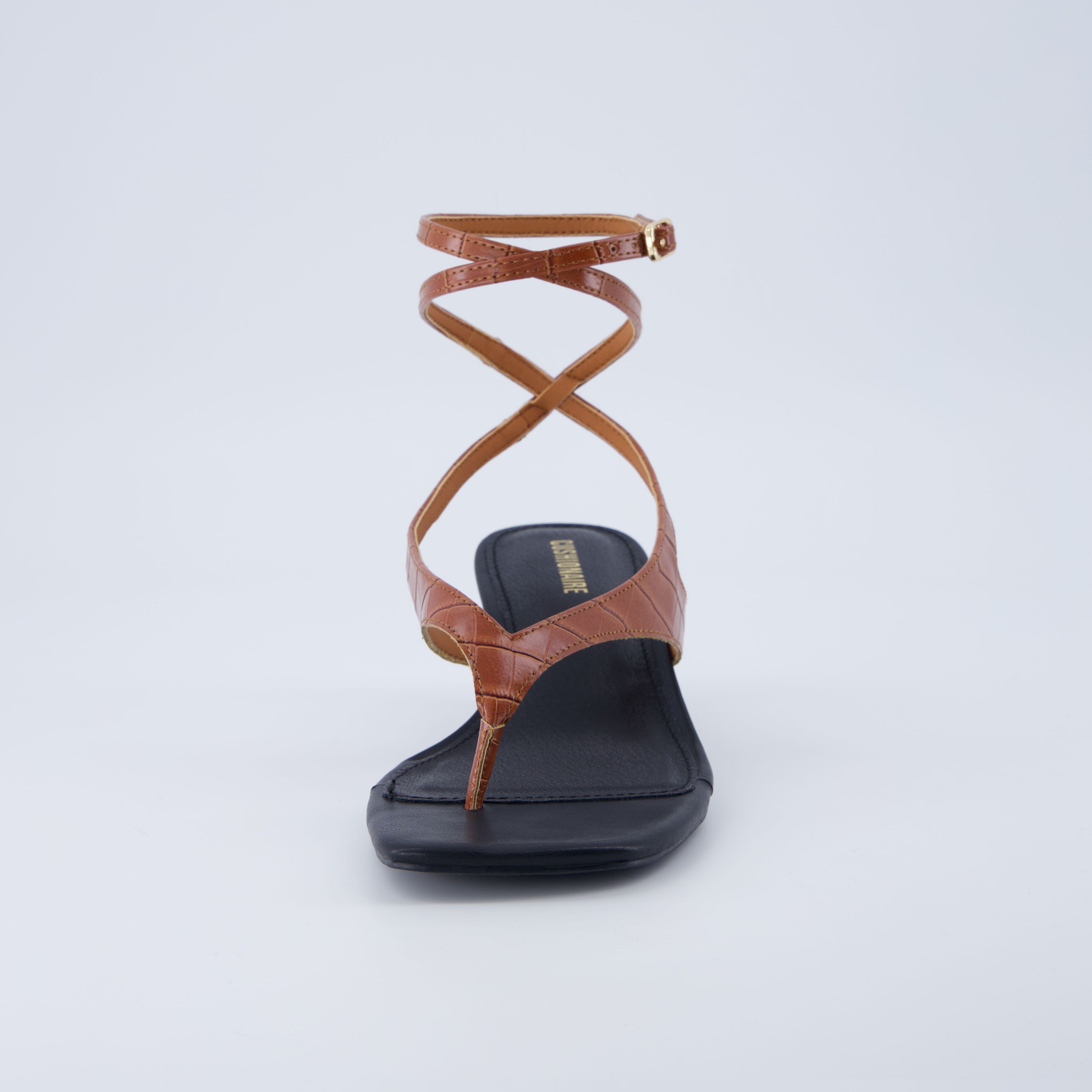 Martini Strappy Kitten Heel Sandal Cognac