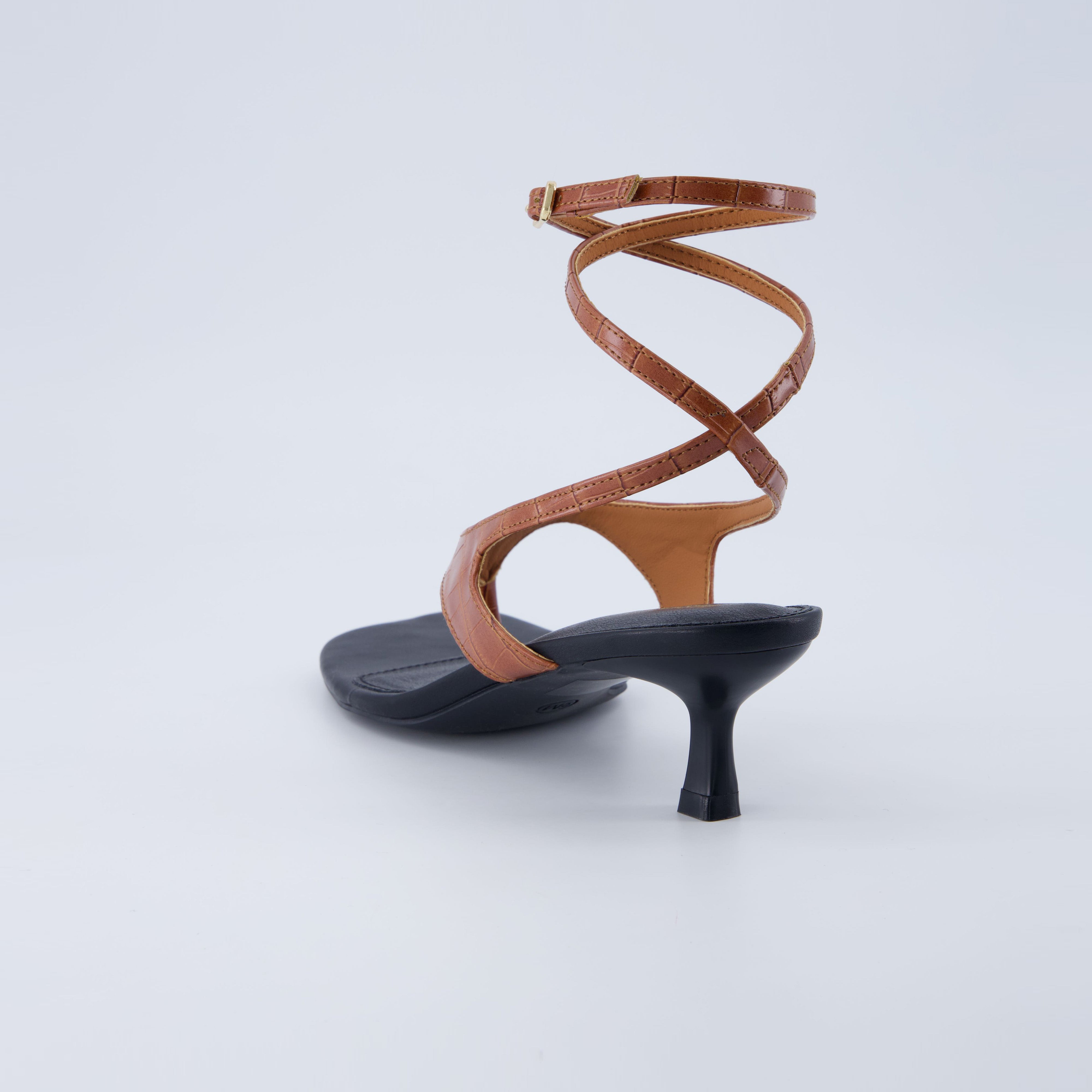 Martini Strappy Kitten Heel Sandal Cognac