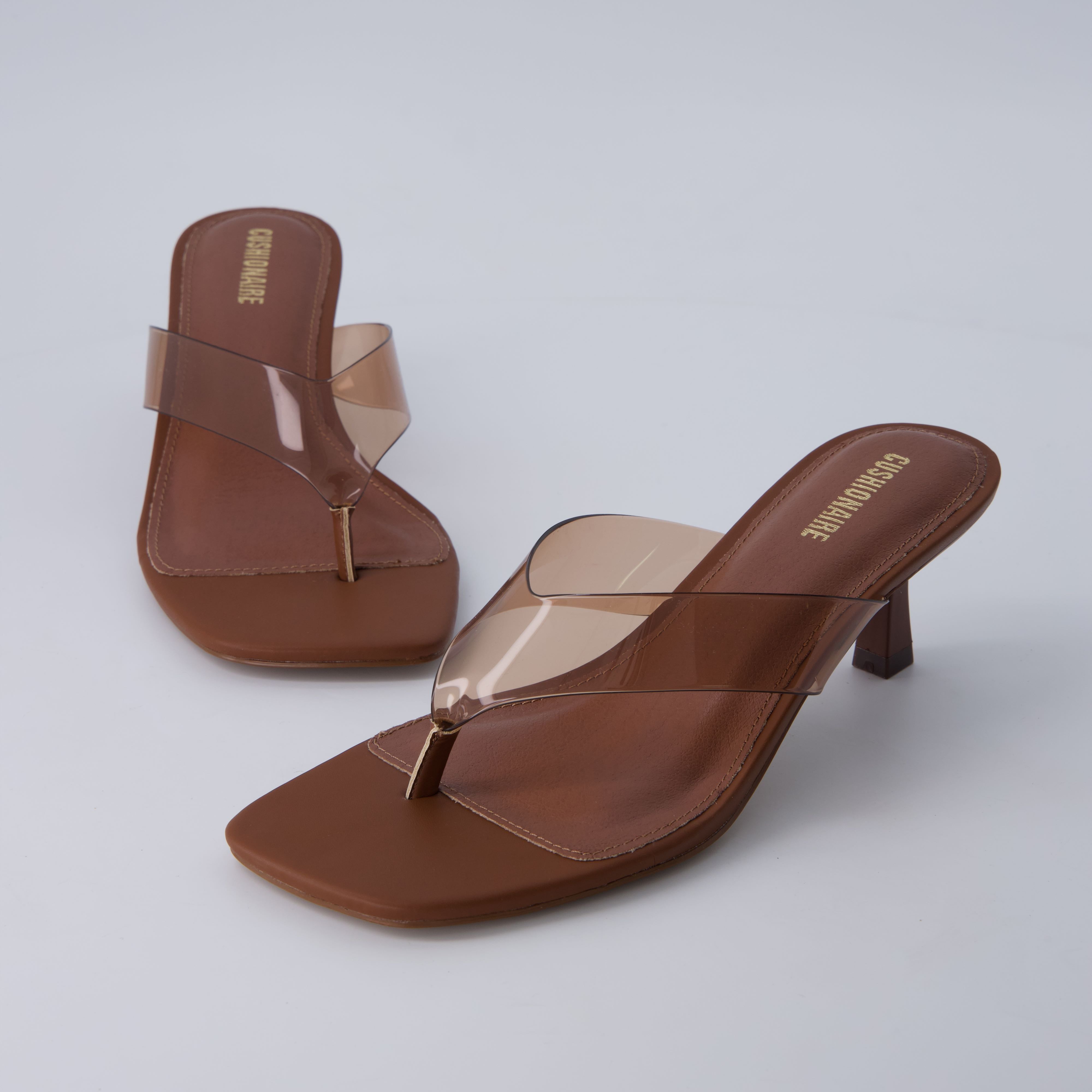 Mezzo Clear Strap Kitten Heels Whiskey