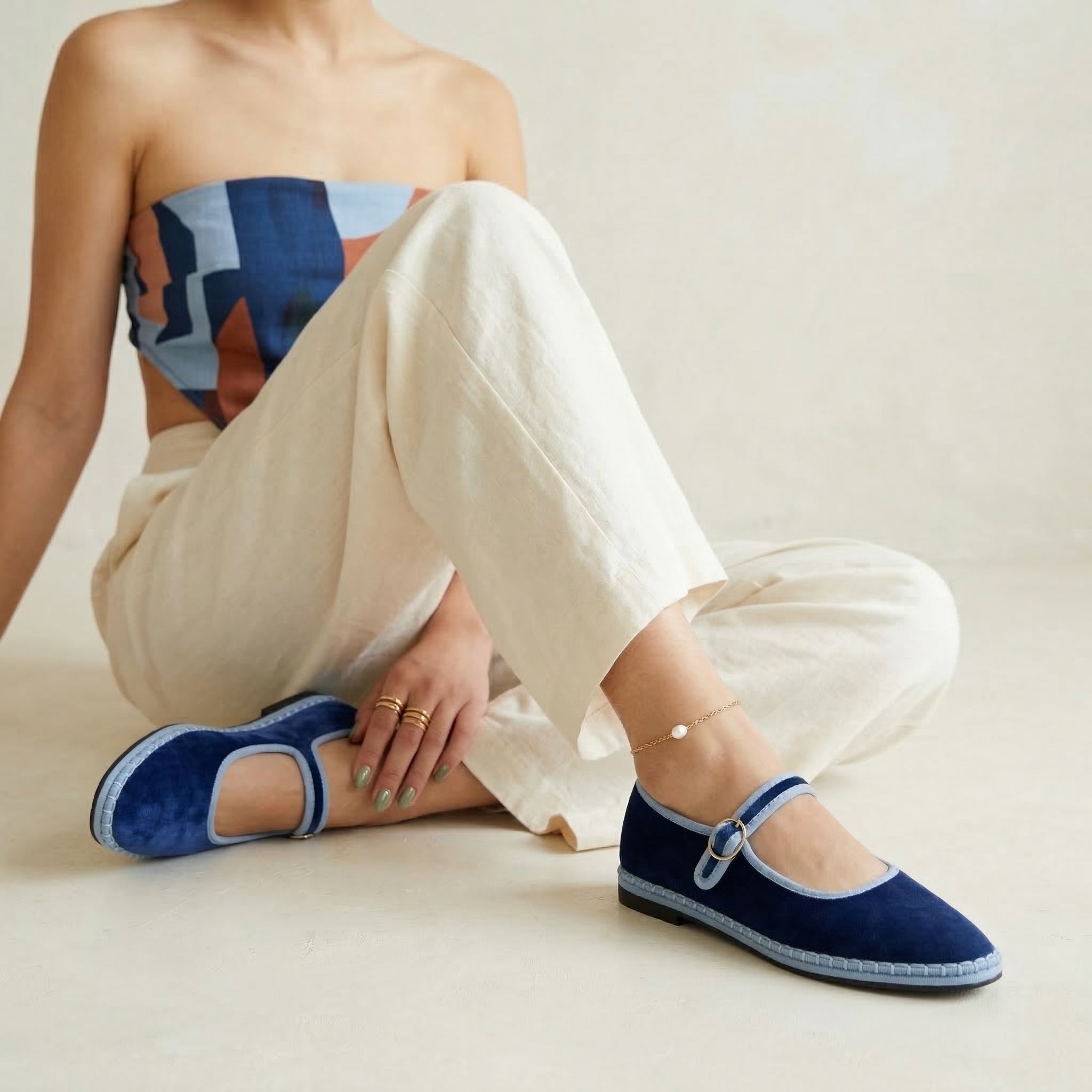 Missy Mary Jane Ballet Flats Blue Blue Fabric Medium