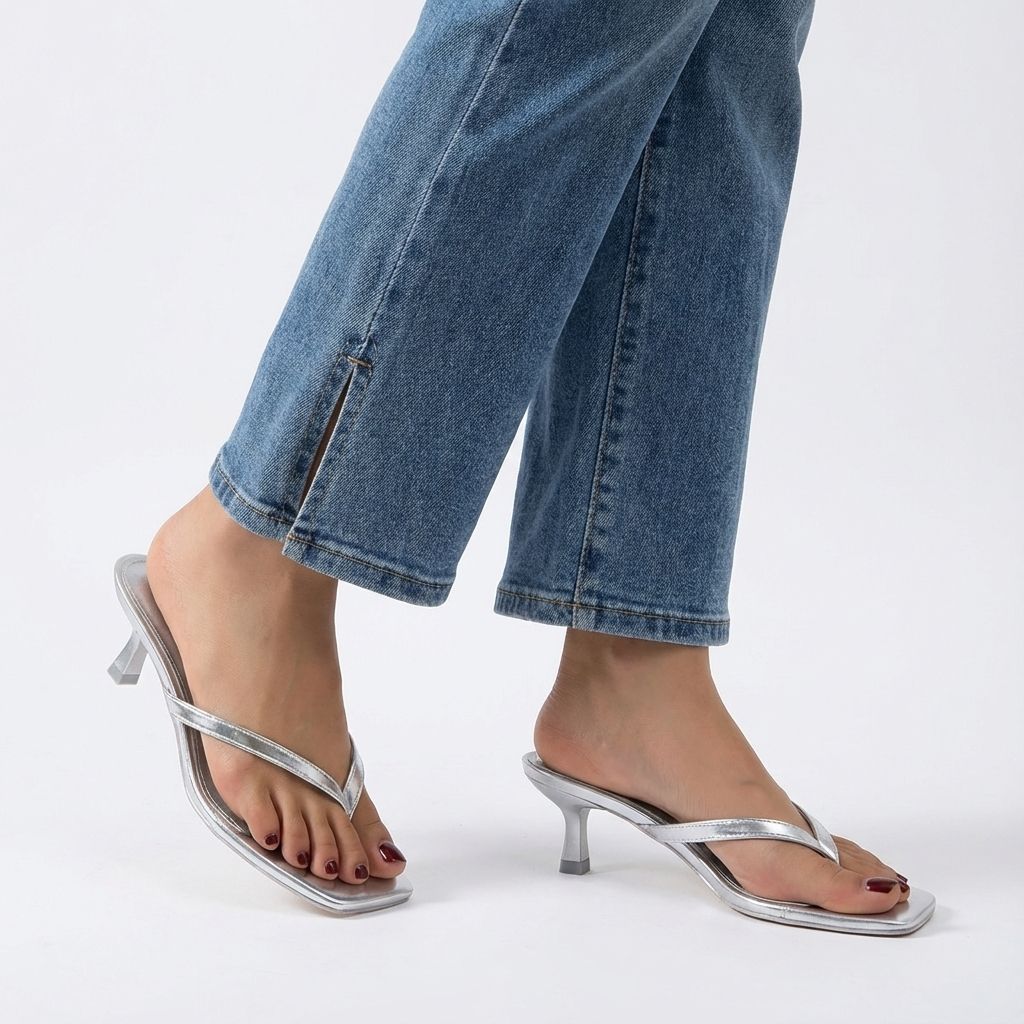 Miami Kitten Heel Sandals Silver