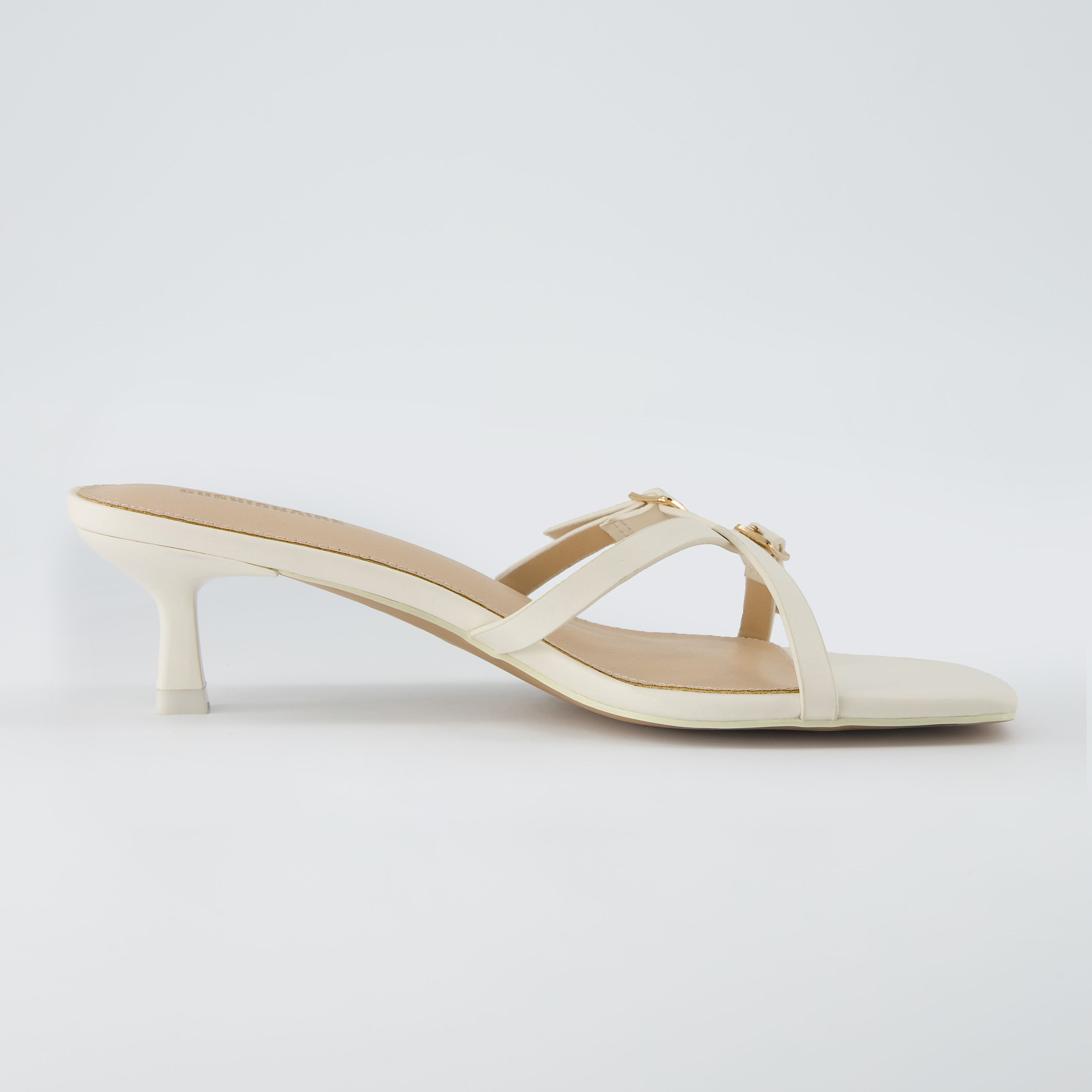 Milan Kitten Heel Sandals Cream