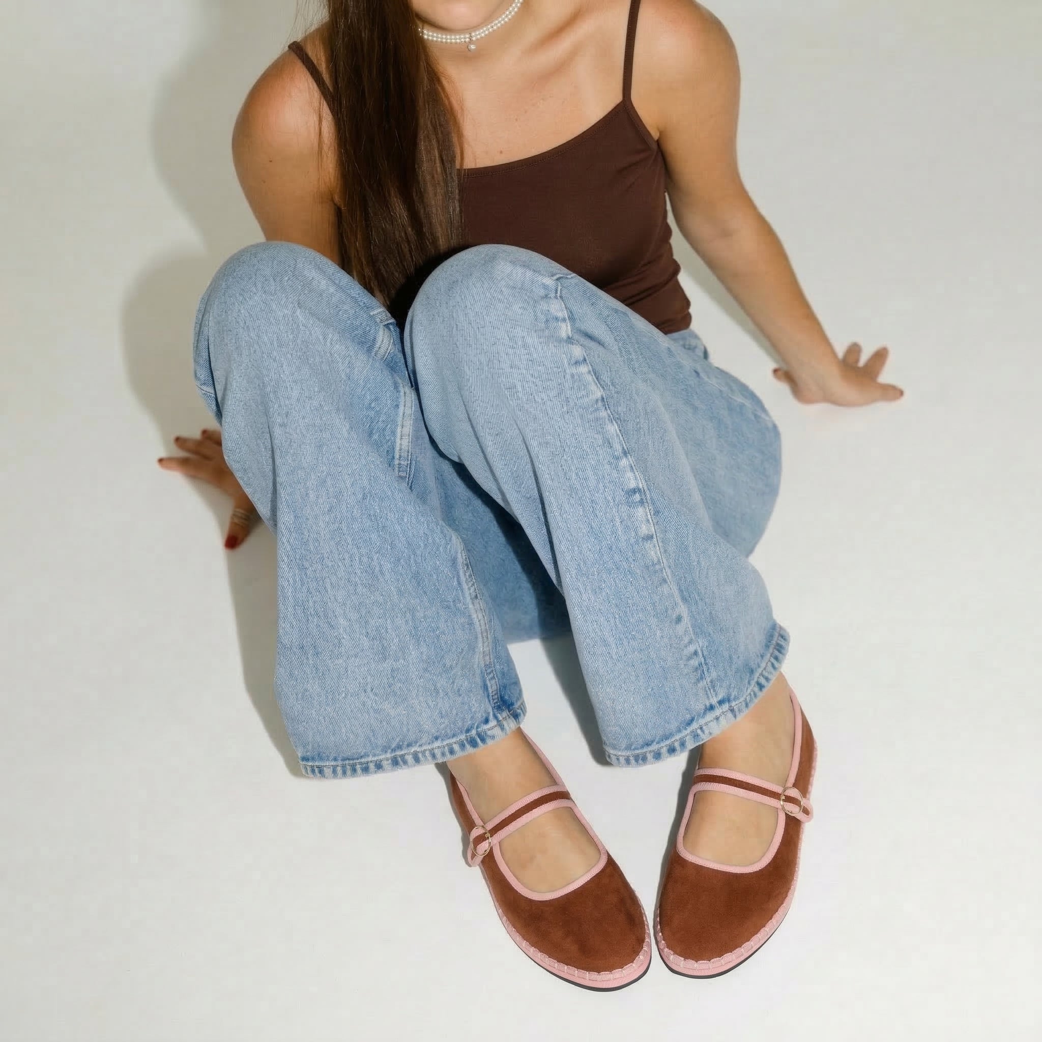Missy Mary Jane Ballet Flats Brown Pink Fabric Medium