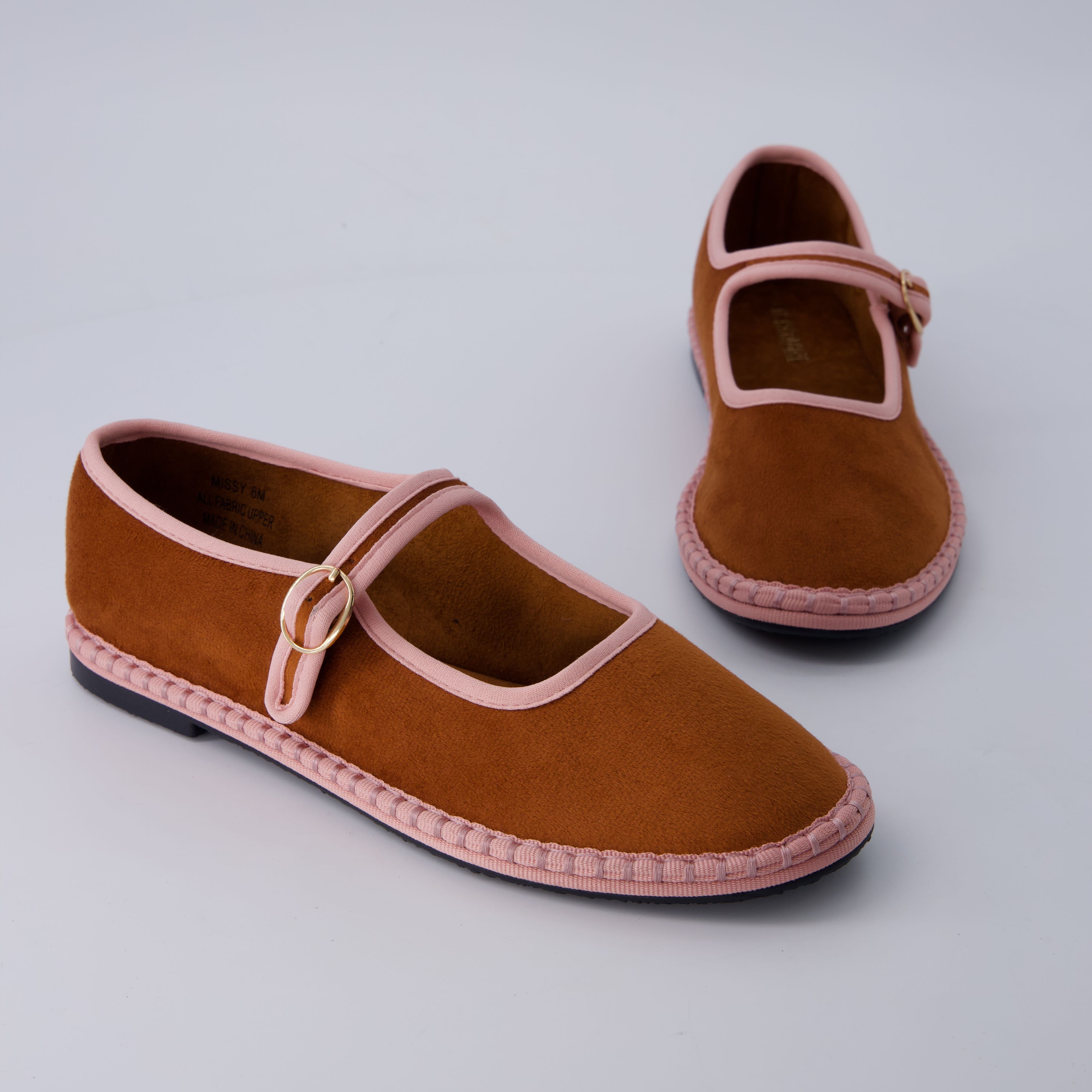 Missy Mary Jane Ballet Flats Brown Pink Fabric Medium