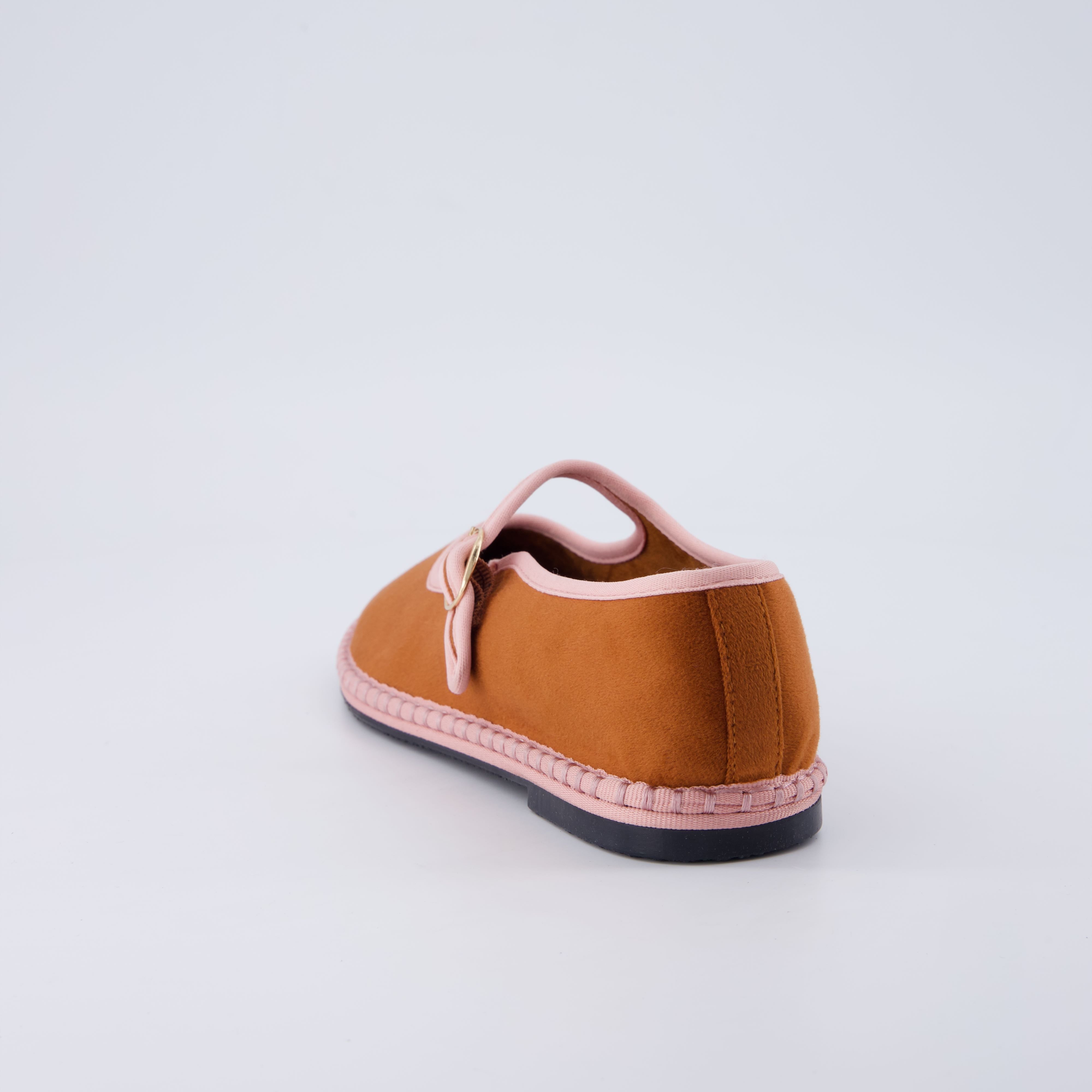 Missy Mary Jane Ballet Flats Brown Pink Fabric Medium