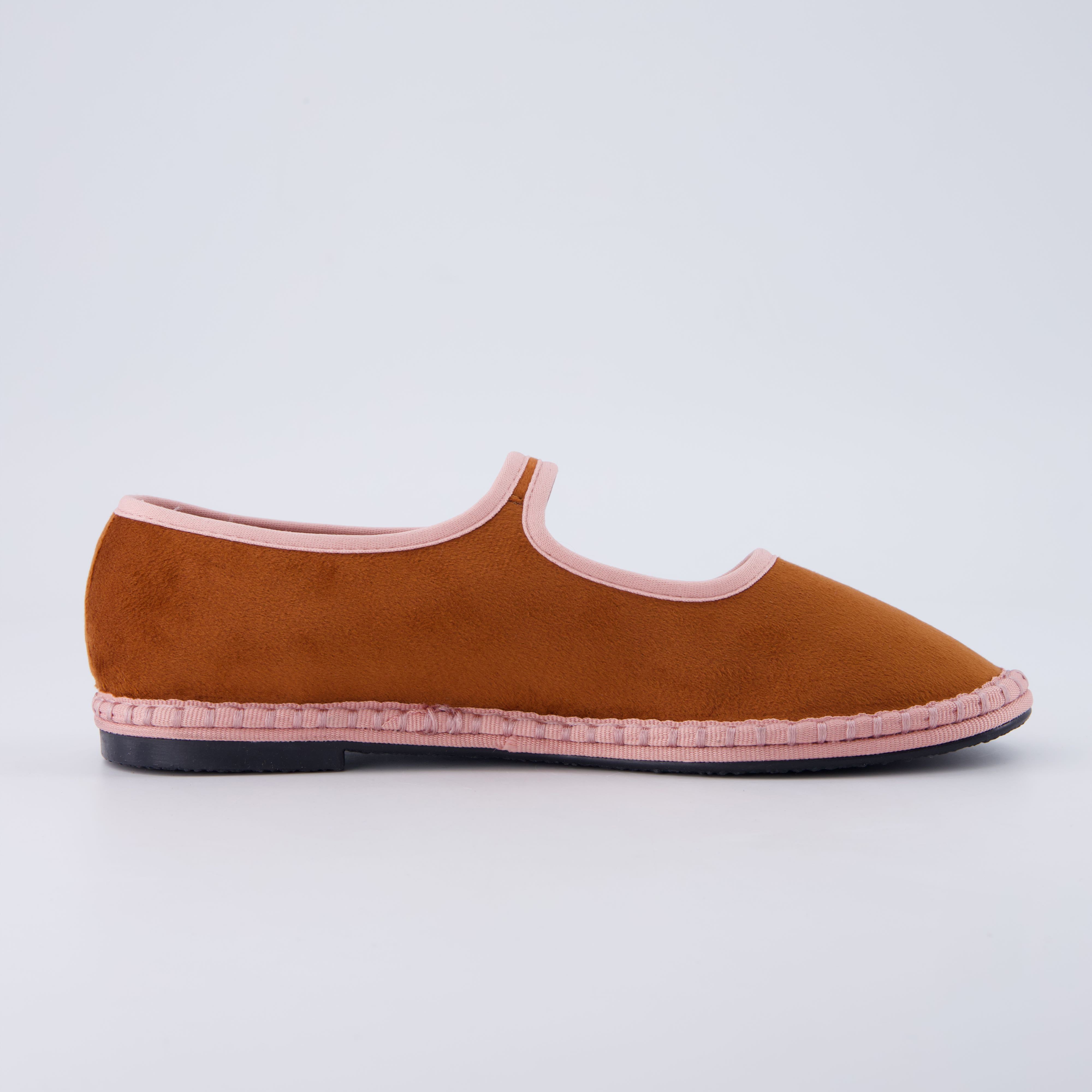 Missy Mary Jane Ballet Flats Brown Pink Fabric Medium
