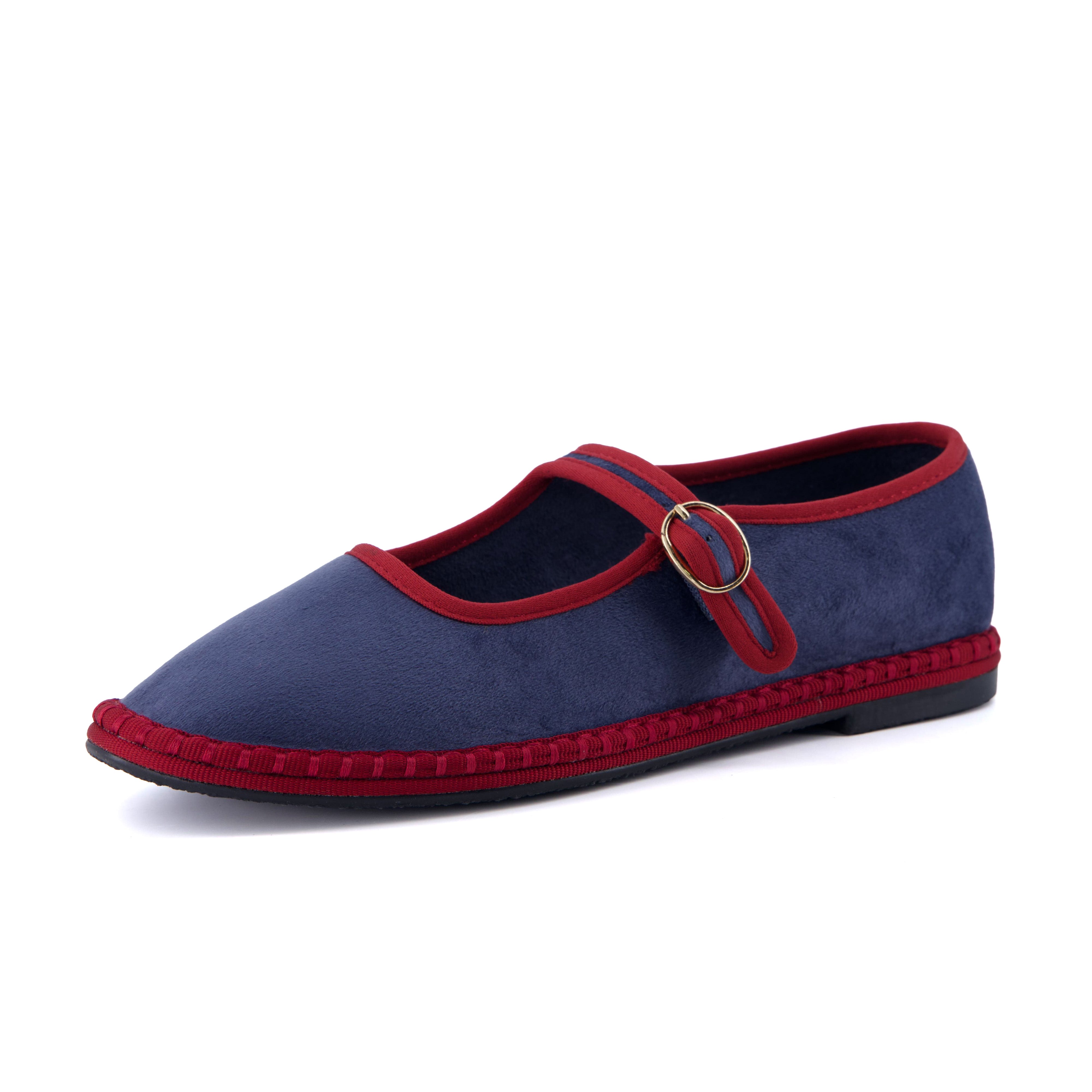 Missy Mary Jane Ballet Flats Dusty Blue Red Fabric Medium