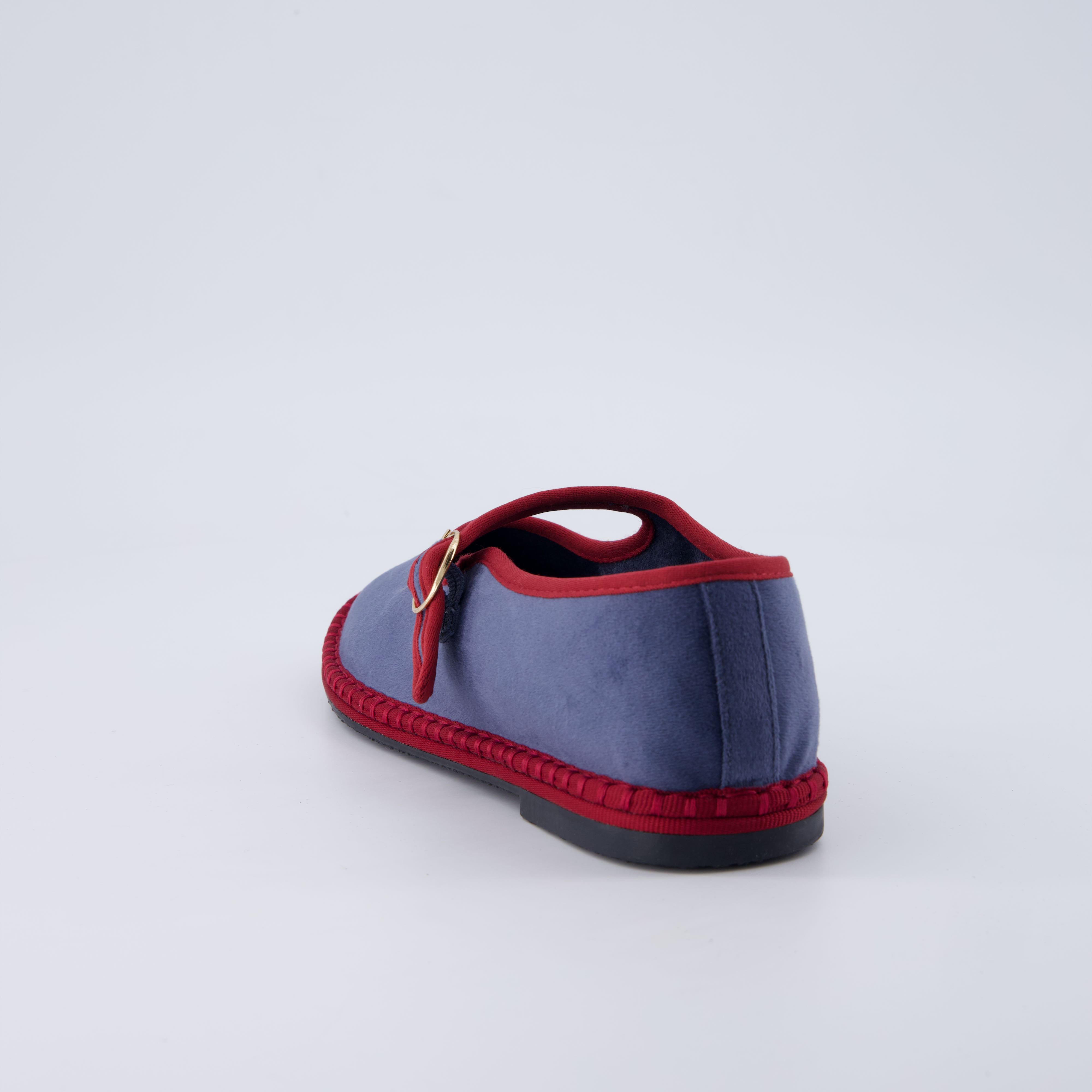 Missy Mary Jane Ballet Flats Dusty Blue Red Fabric Medium