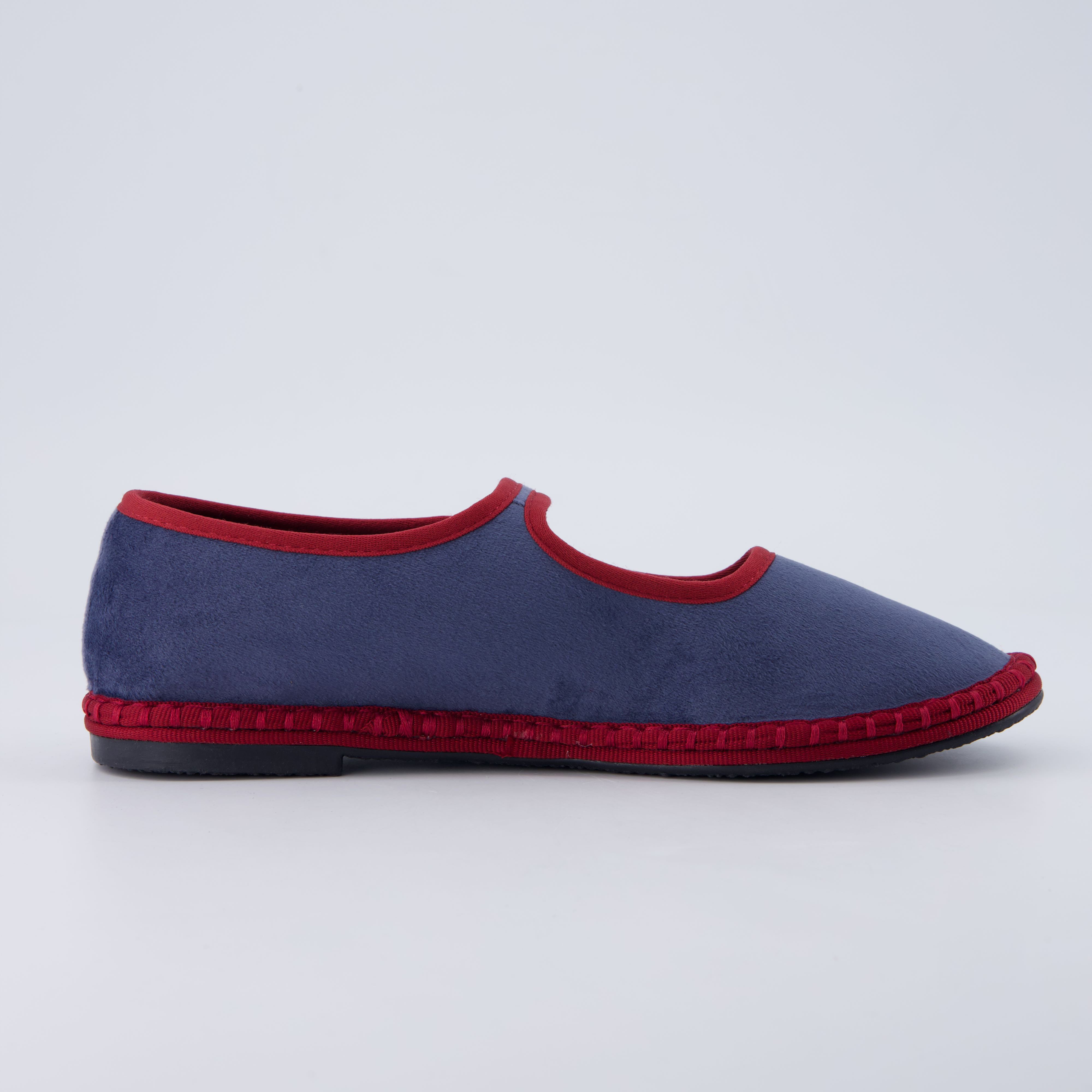 Missy Mary Jane Ballet Flats Dusty Blue Red Fabric Medium