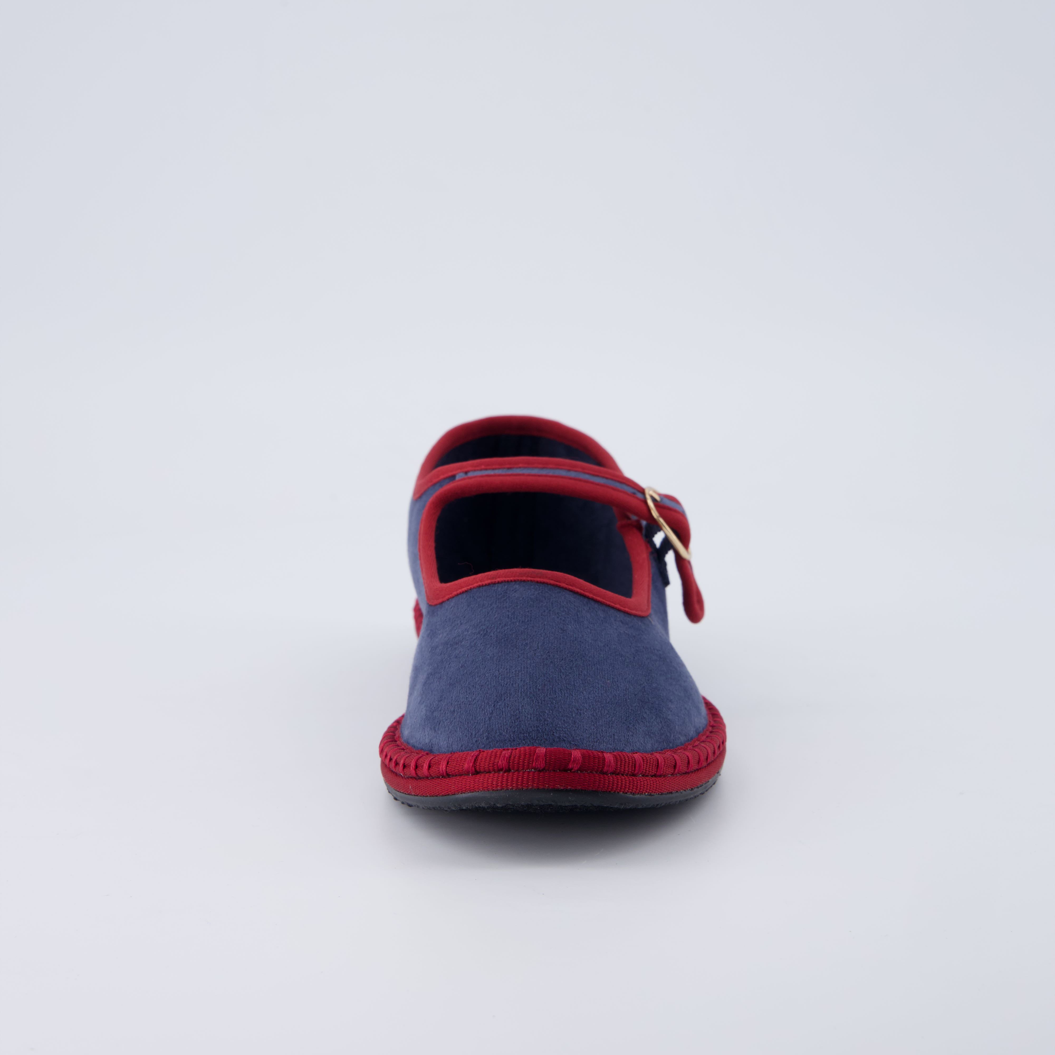 Missy Mary Jane Ballet Flats Dusty Blue Red Fabric Medium