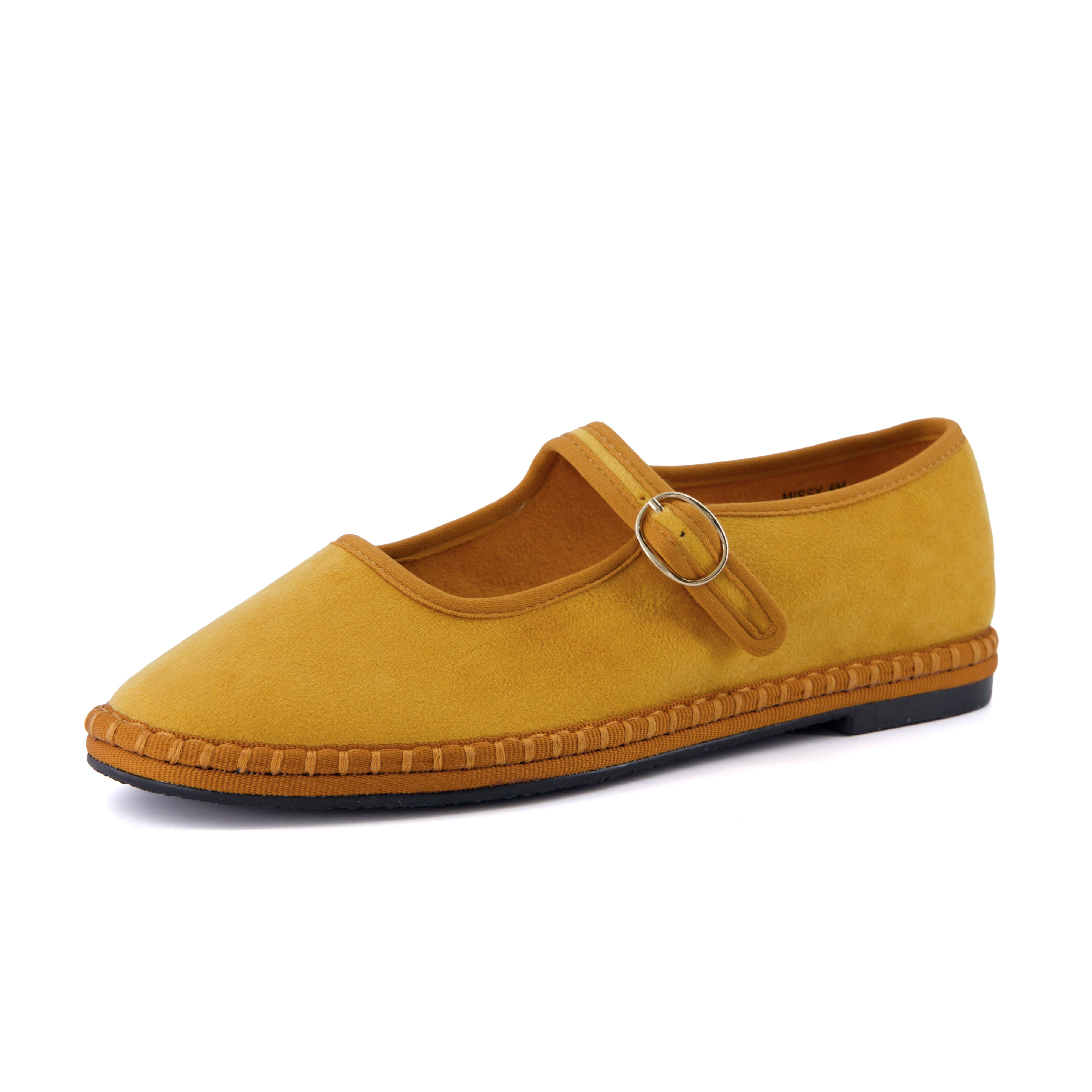 Missy Mary Jane Ballet Flats Mustard Brown Fabric Medium