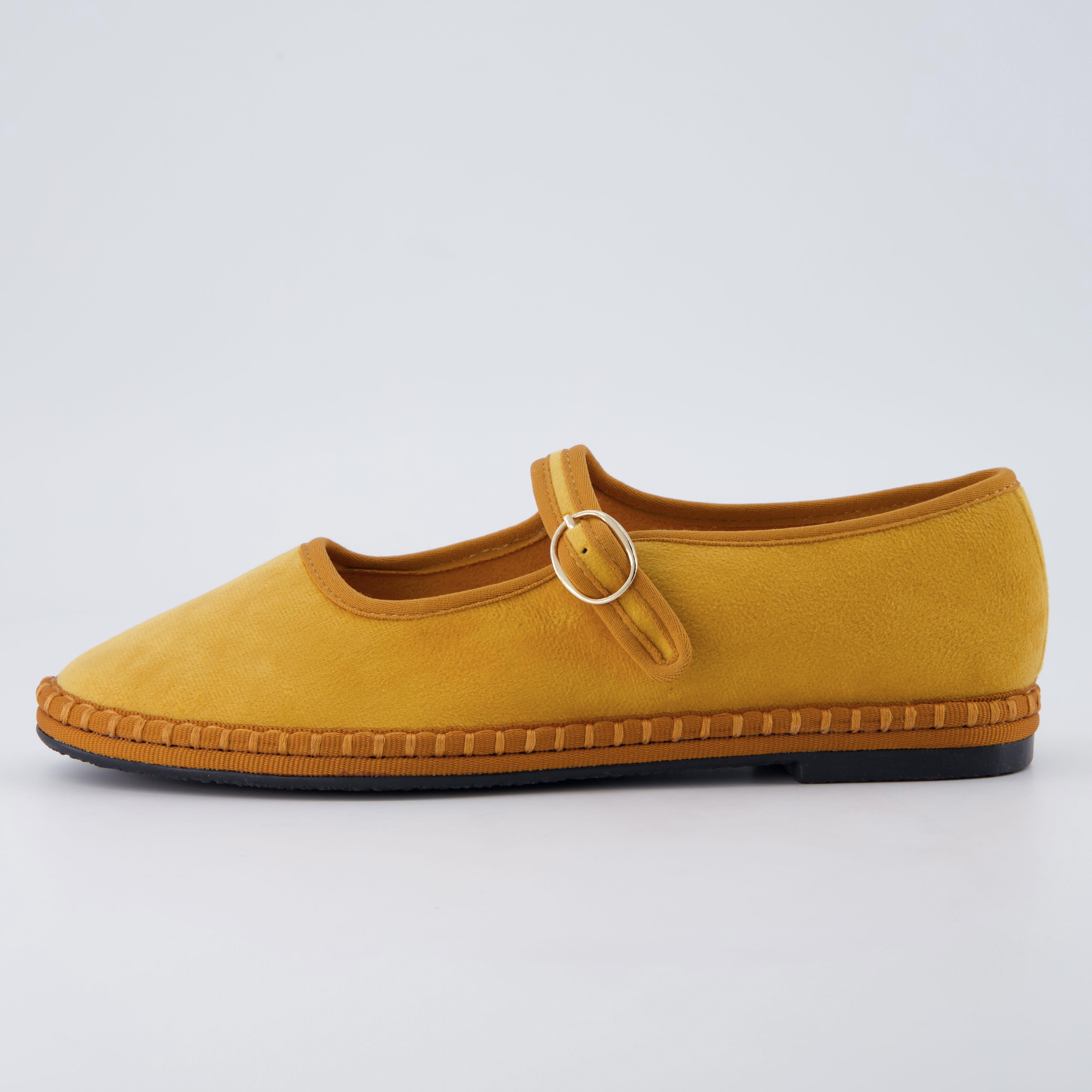 Missy Mary Jane Ballet Flats Mustard Brown Fabric Medium