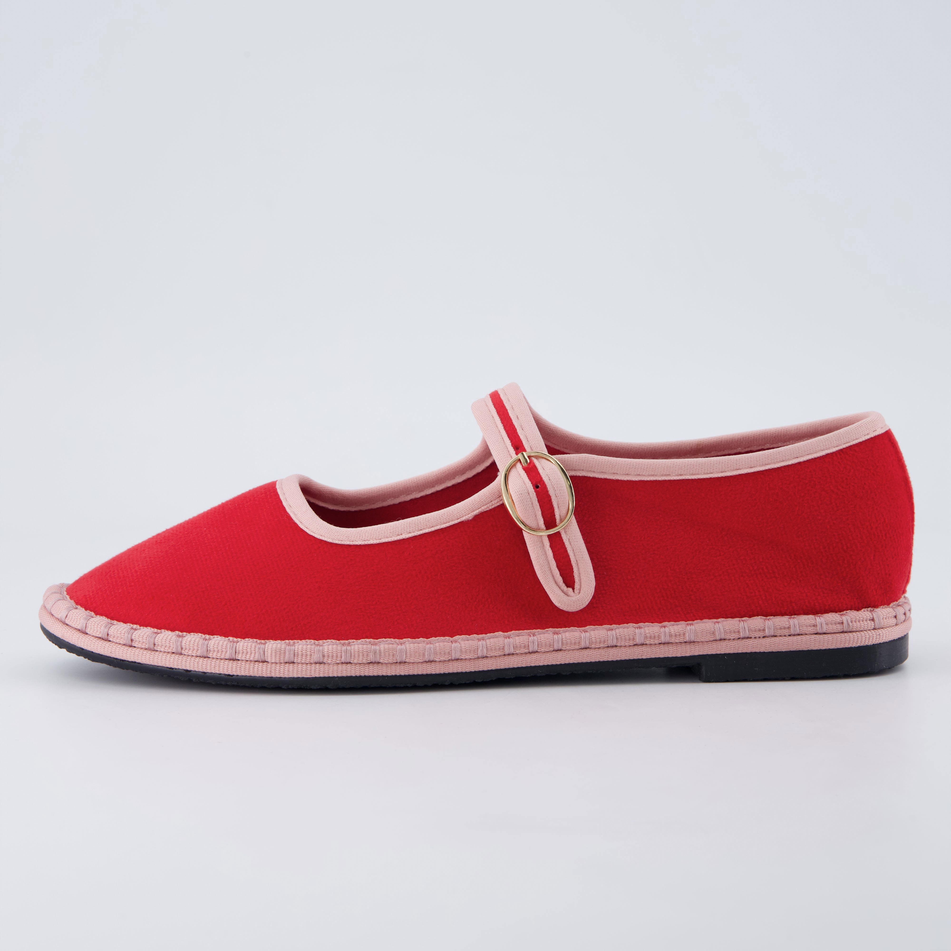 Missy Mary Jane Ballet Flats Red Pink Fabric Medium