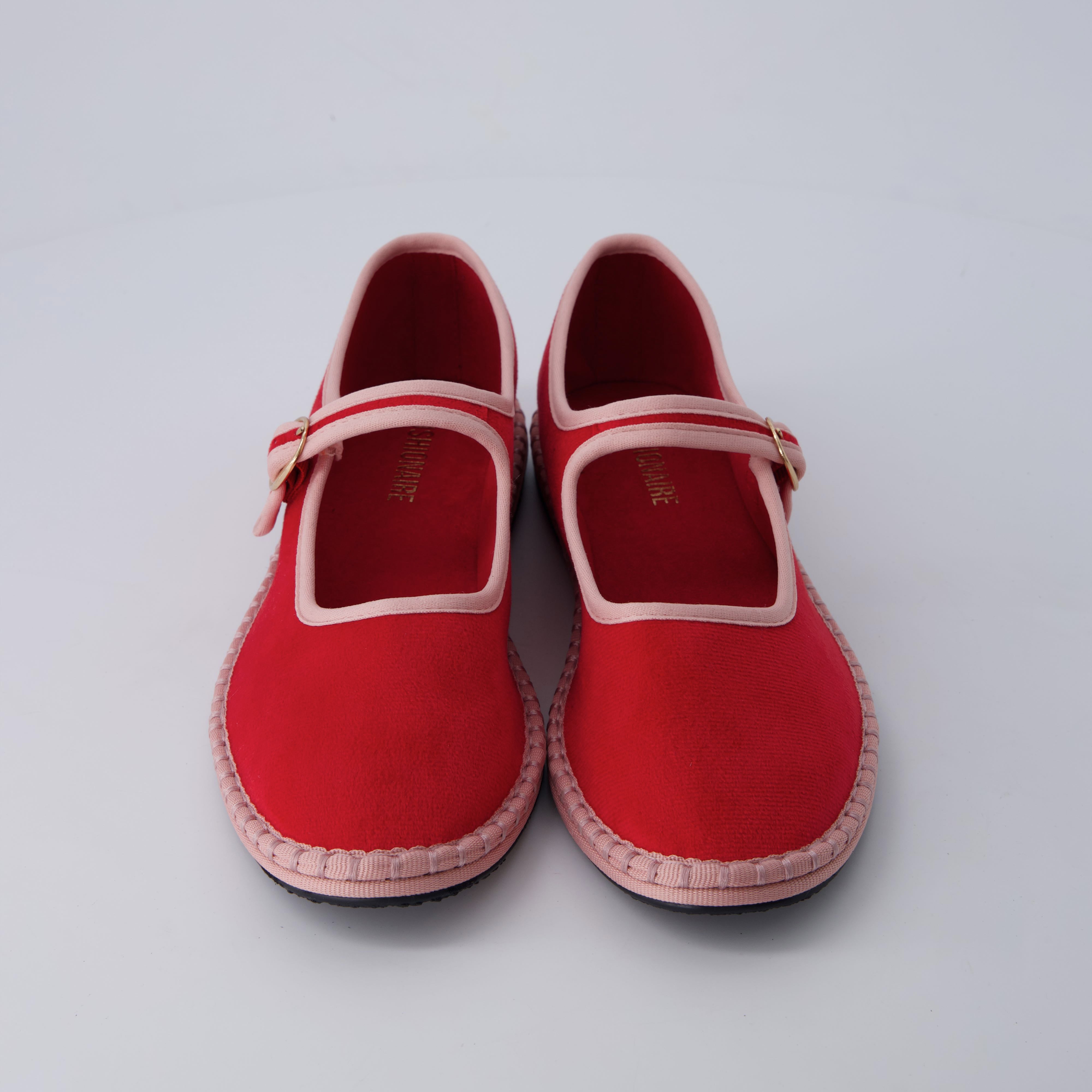 Missy Mary Jane Ballet Flats Red Pink Fabric Medium