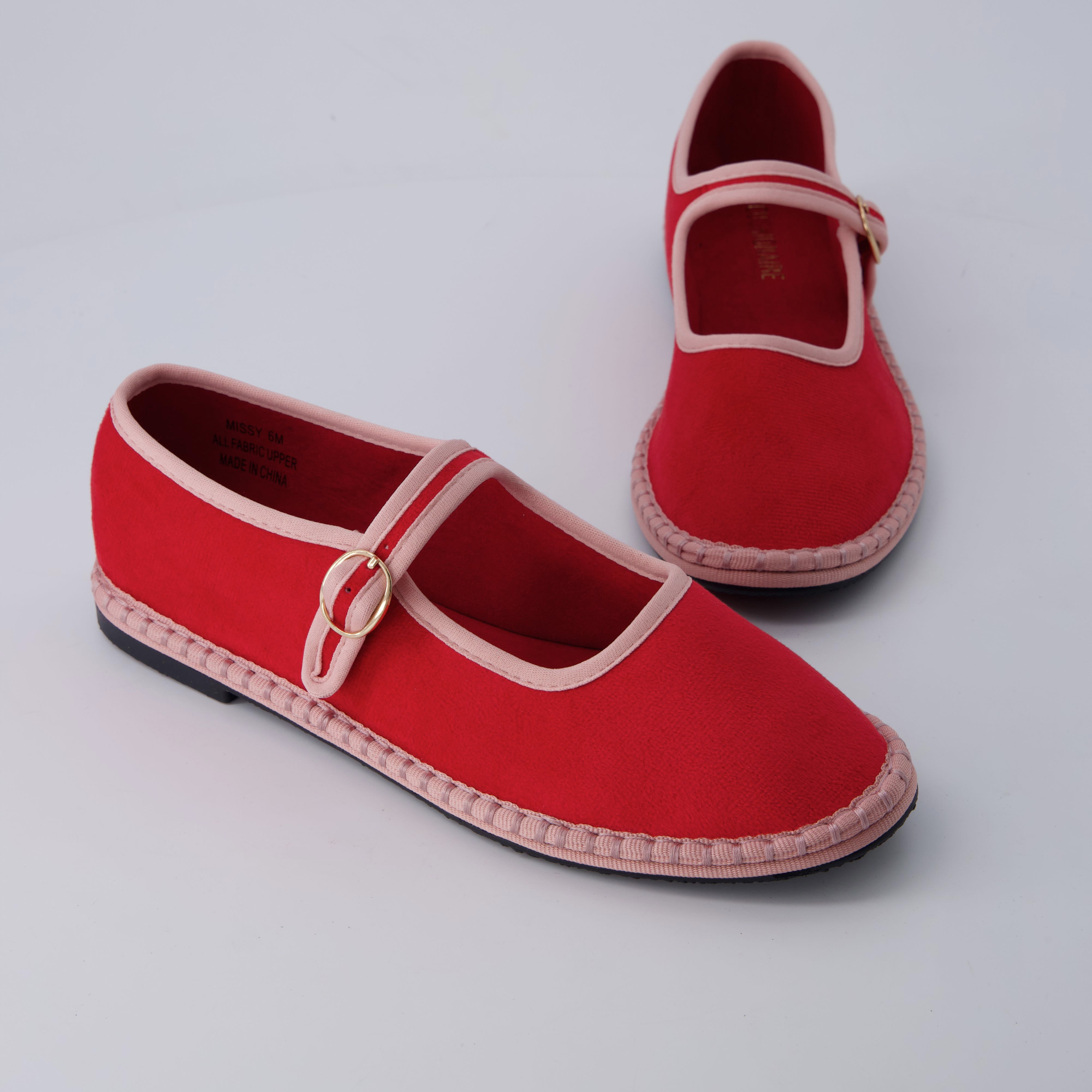 Missy Mary Jane Ballet Flats Red Pink Fabric Medium