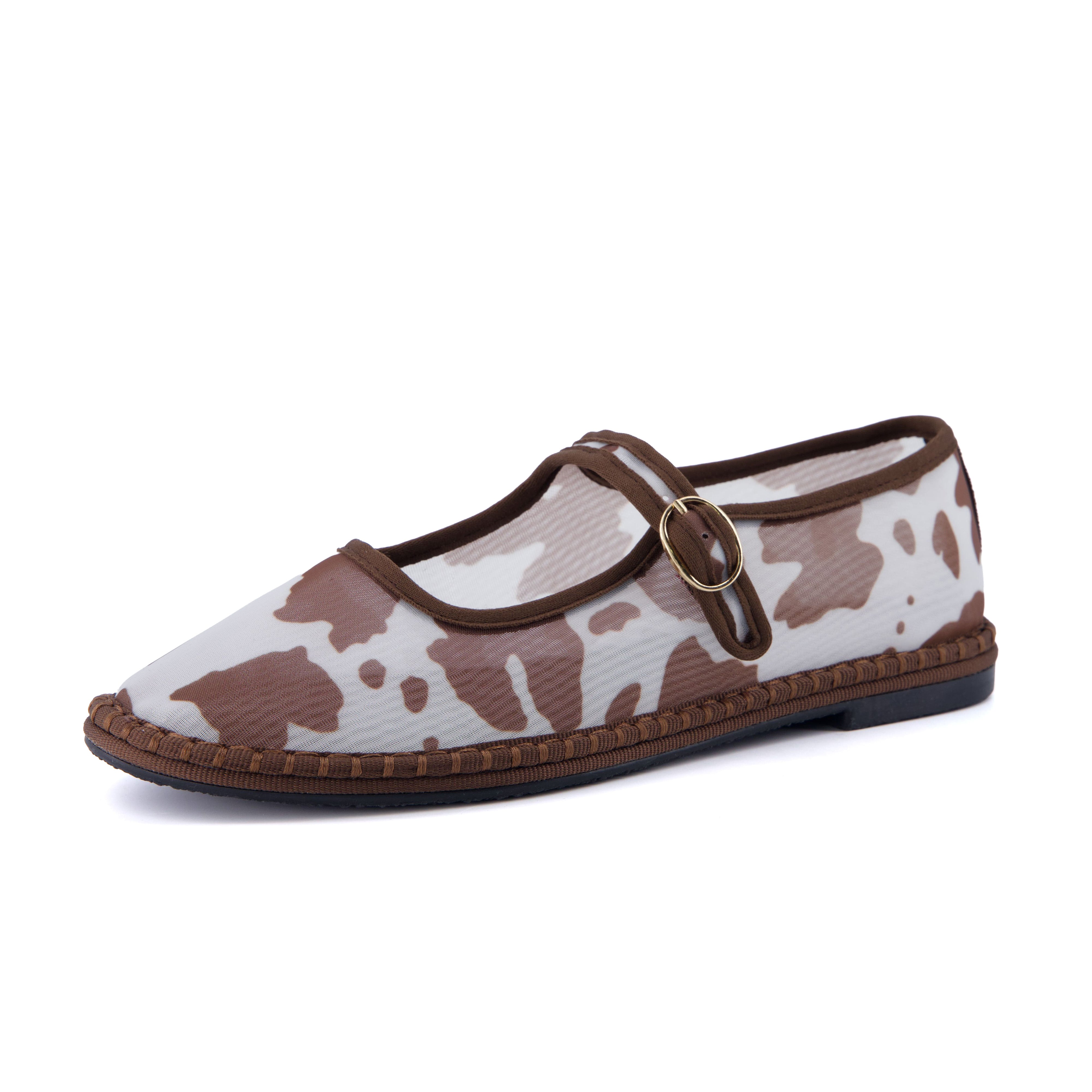 Missy Mary Jane Ballet Flats Brown Cow Mesh Medium