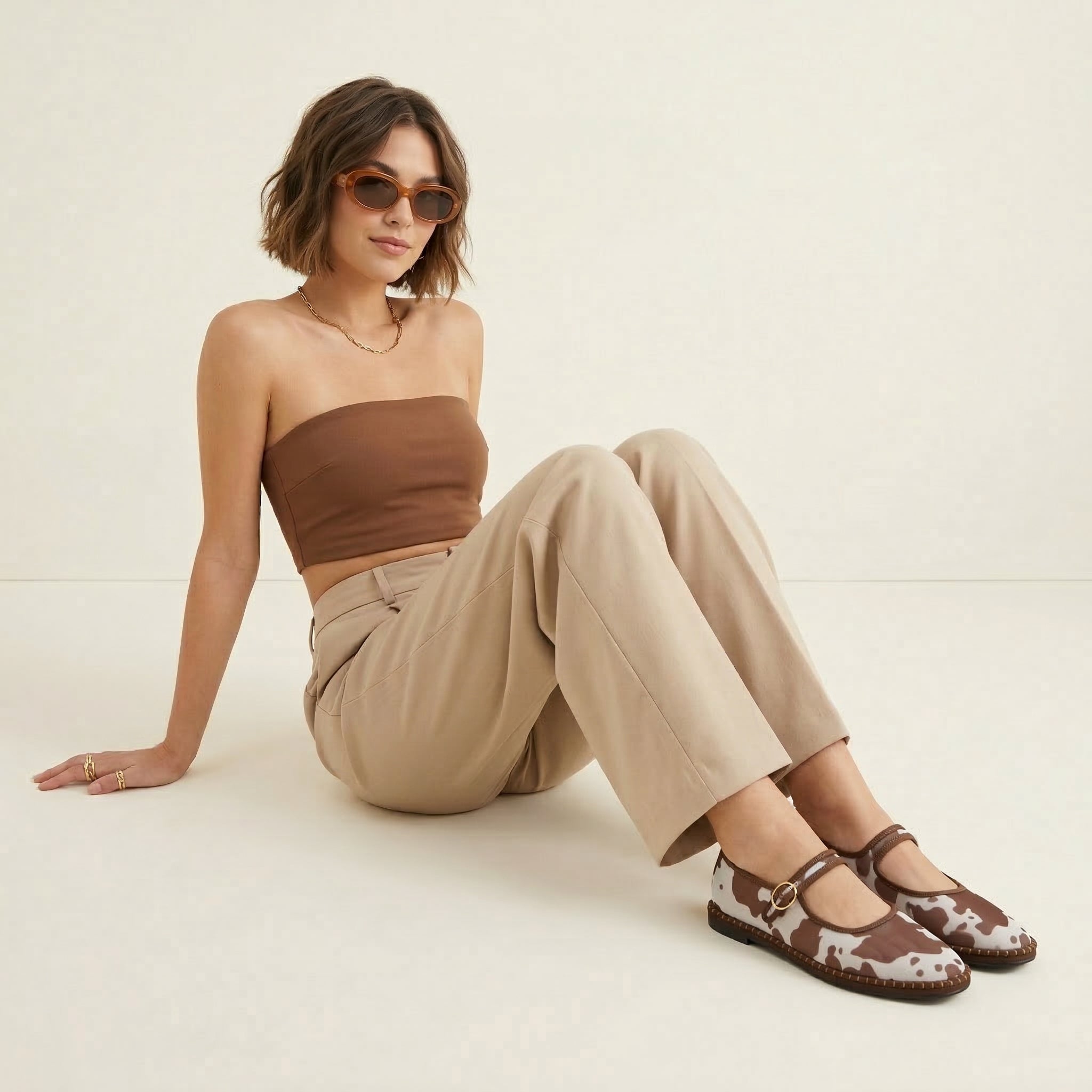 Missy Mary Jane Ballet Flats Brown Cow Mesh Medium