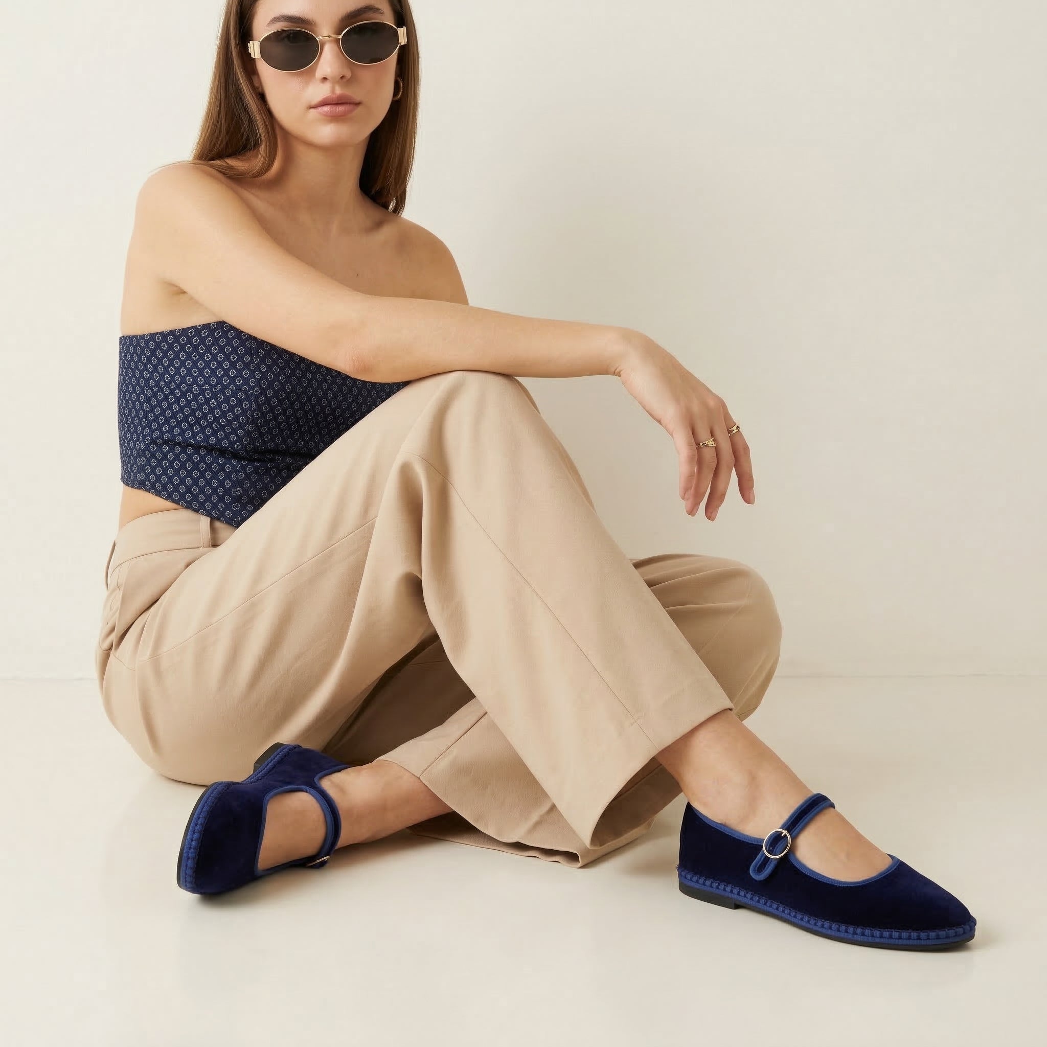Missy Mary Jane Ballet Flats Navy Blue Fabric Medium