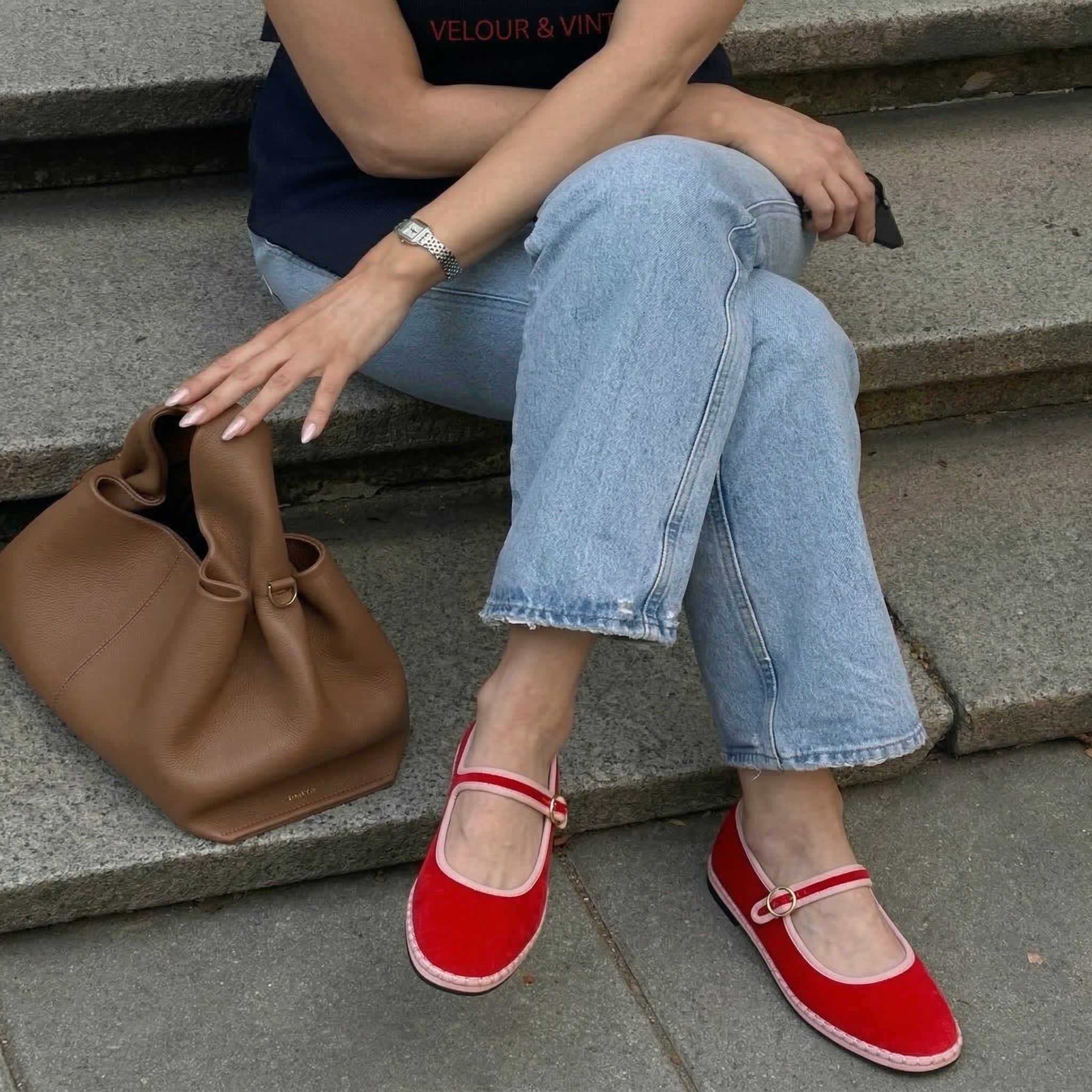 Missy Mary Jane Ballet Flats Red Pink Fabric Medium
