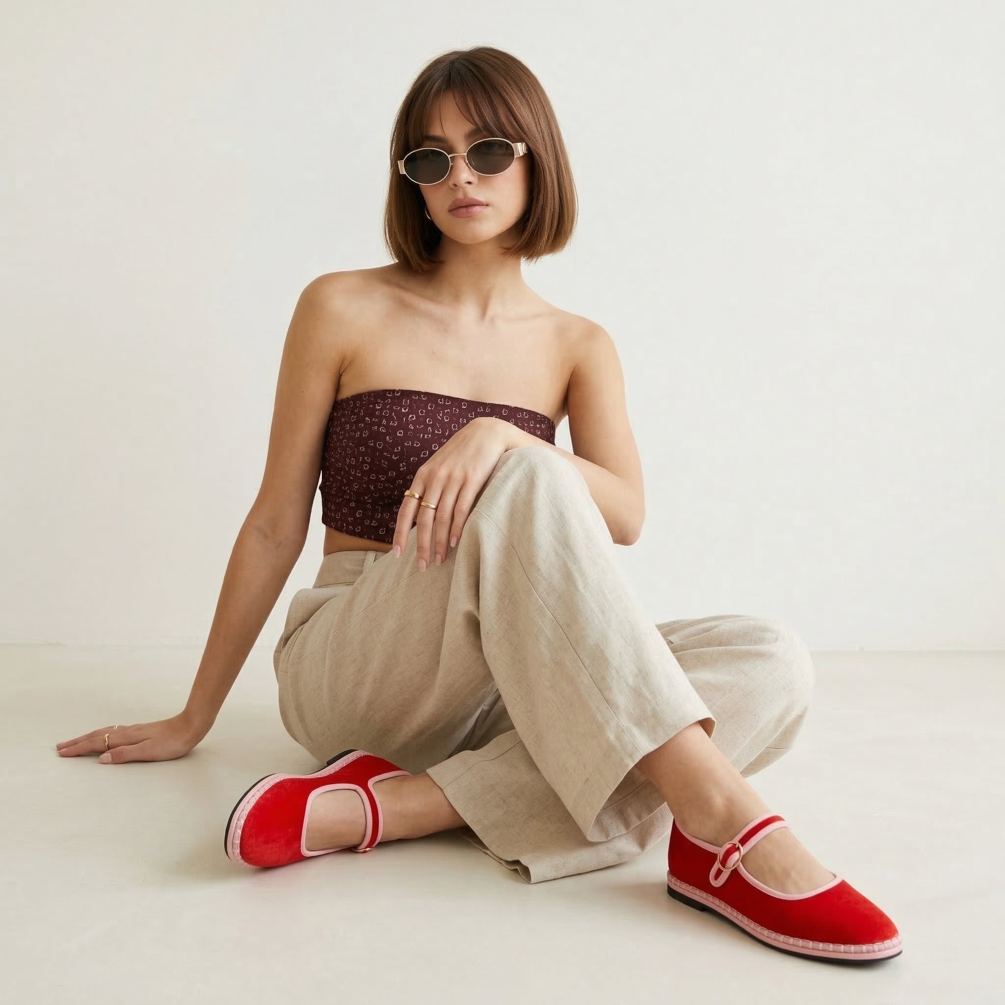 Missy Mary Jane Ballet Flats Red Pink Fabric Medium