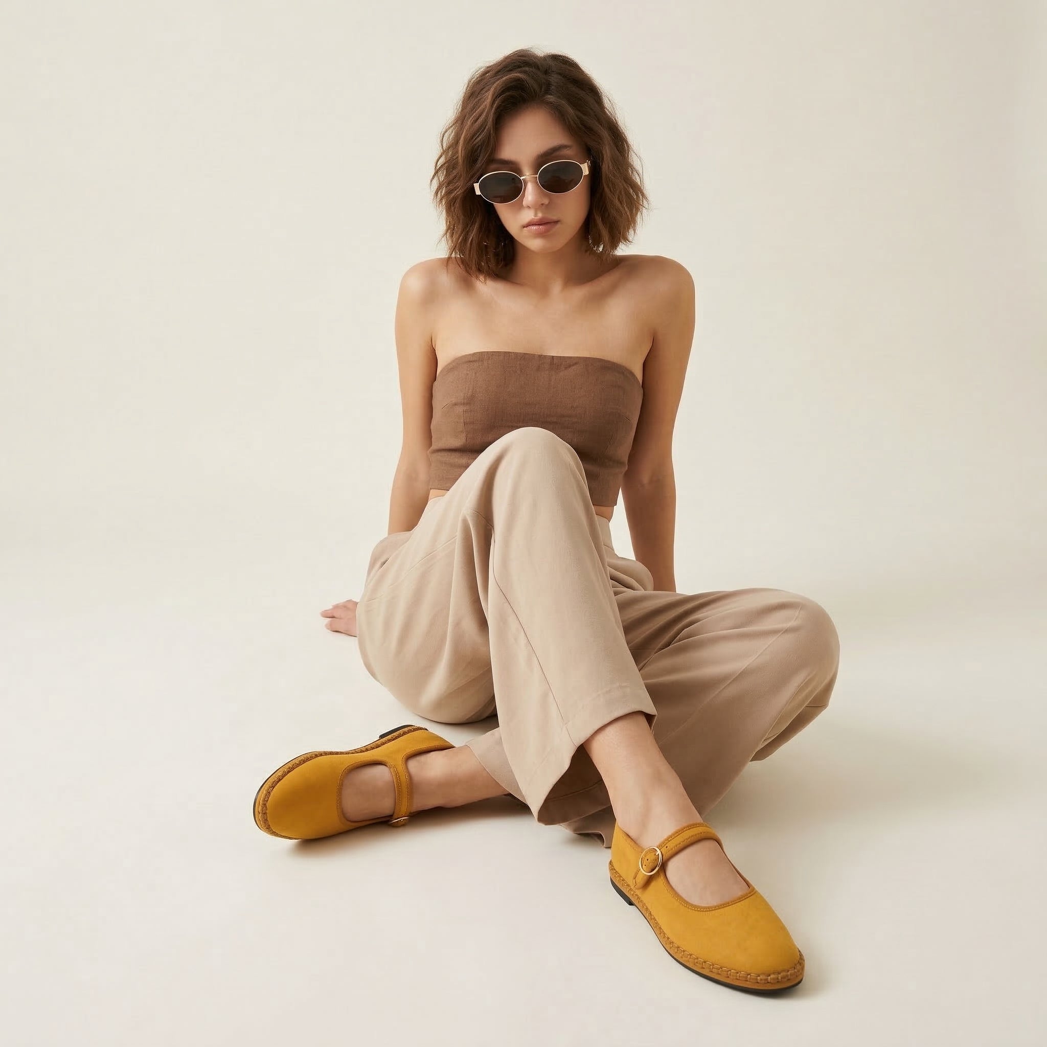 Missy Mary Jane Ballet Flats Mustard Brown Fabric Medium
