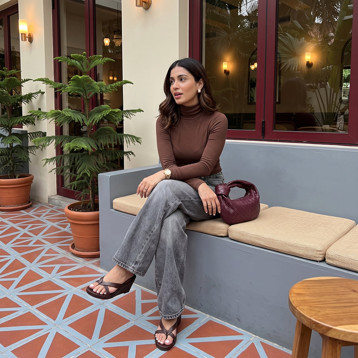 Mona Wedge Sandals Brown Medium