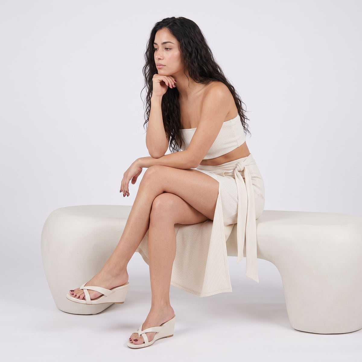 Mona Wedge Sandals Cream Medium