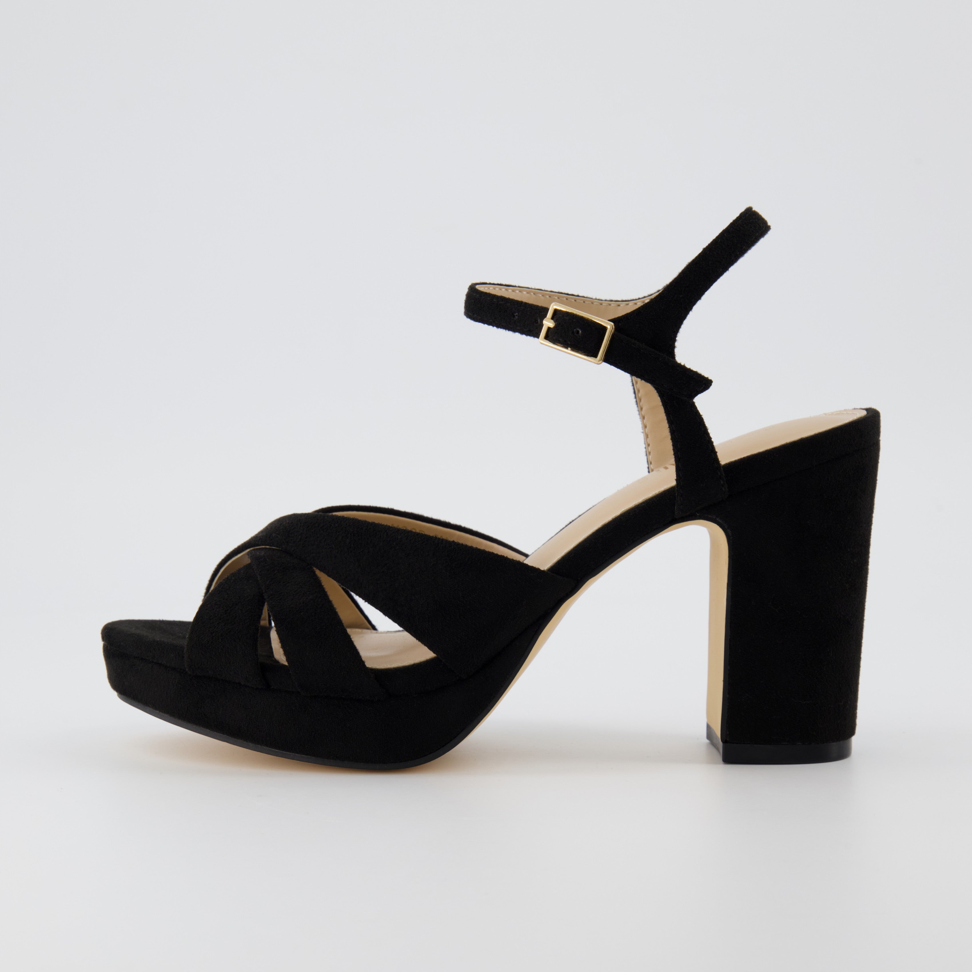Mood Platform Dress Sandal Black Vegan Suede