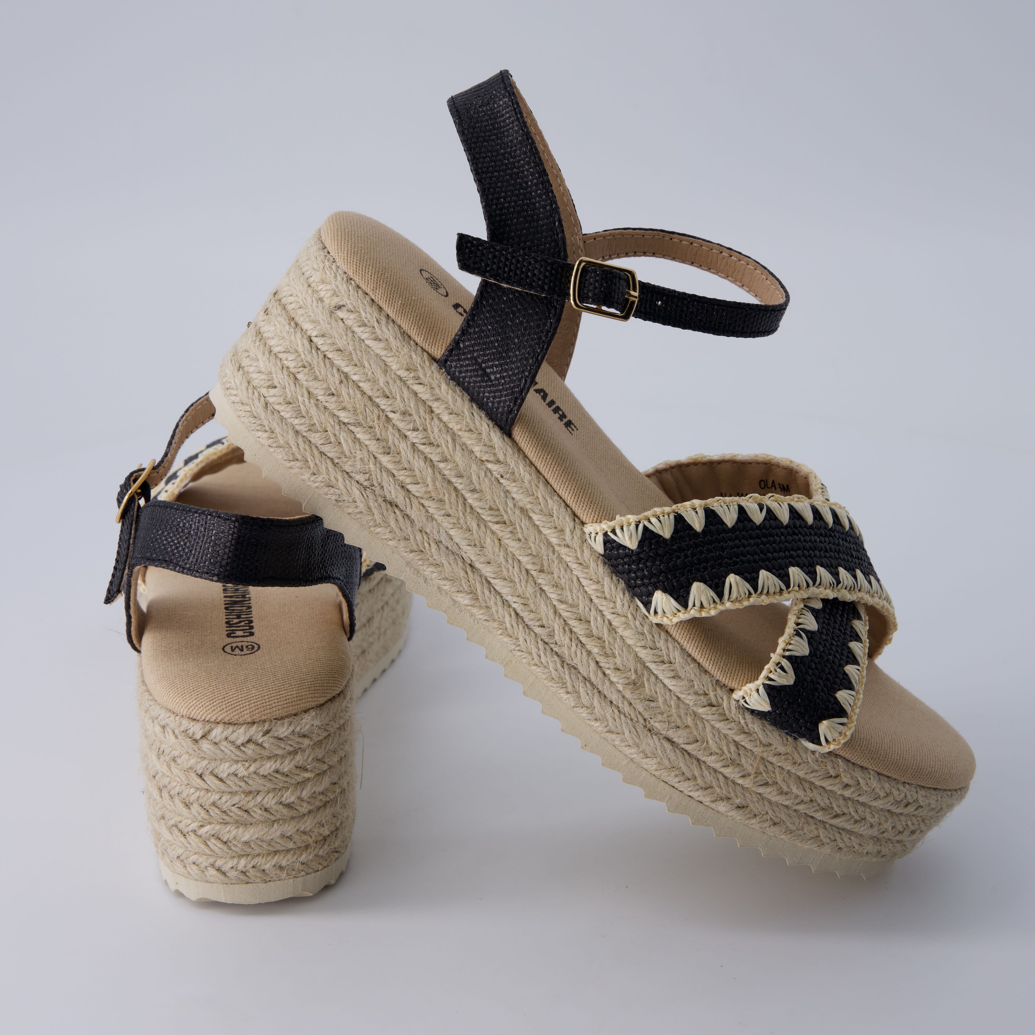Ola Raffia Platform Sandals Black
