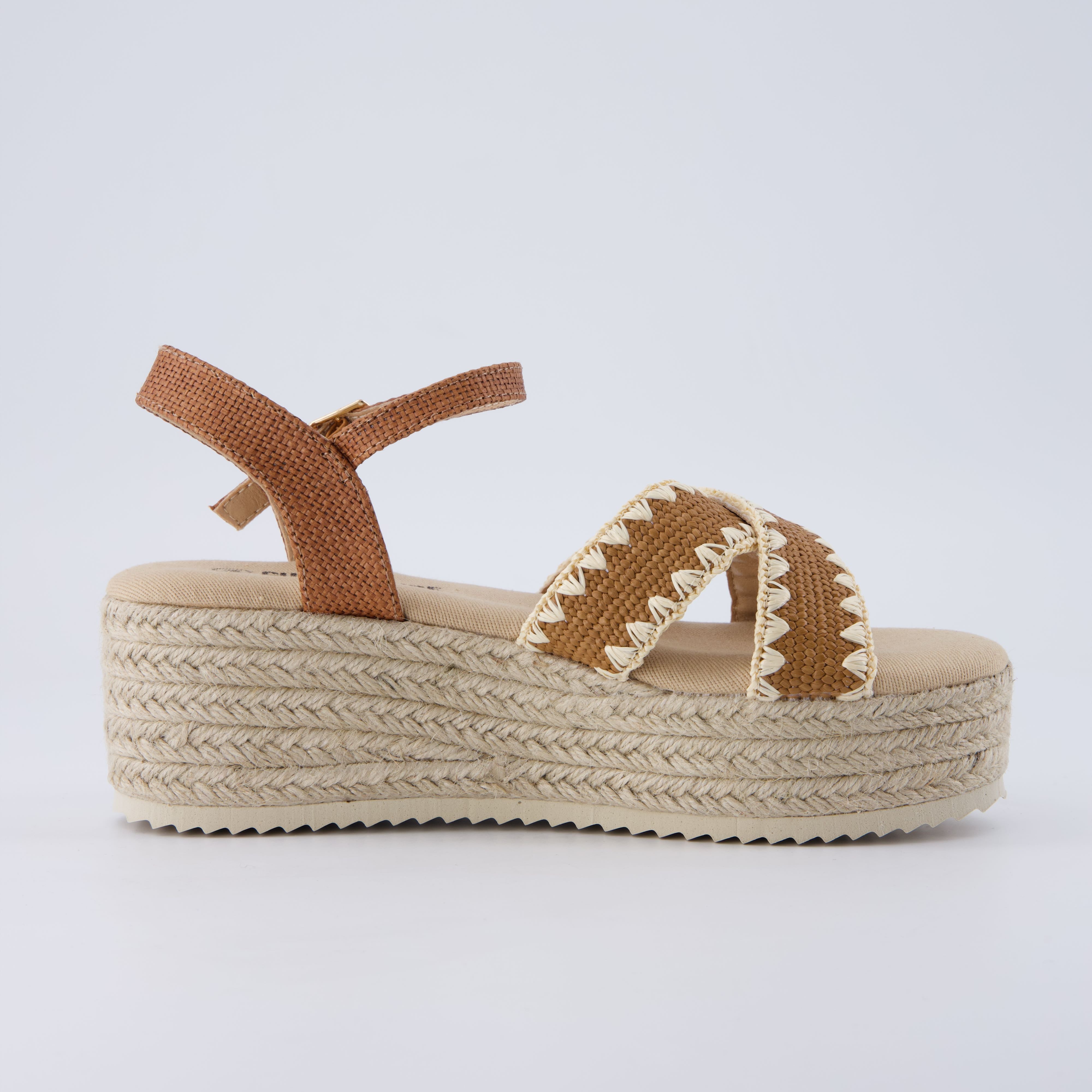 Ola Raffia Platform Sandals Brown
