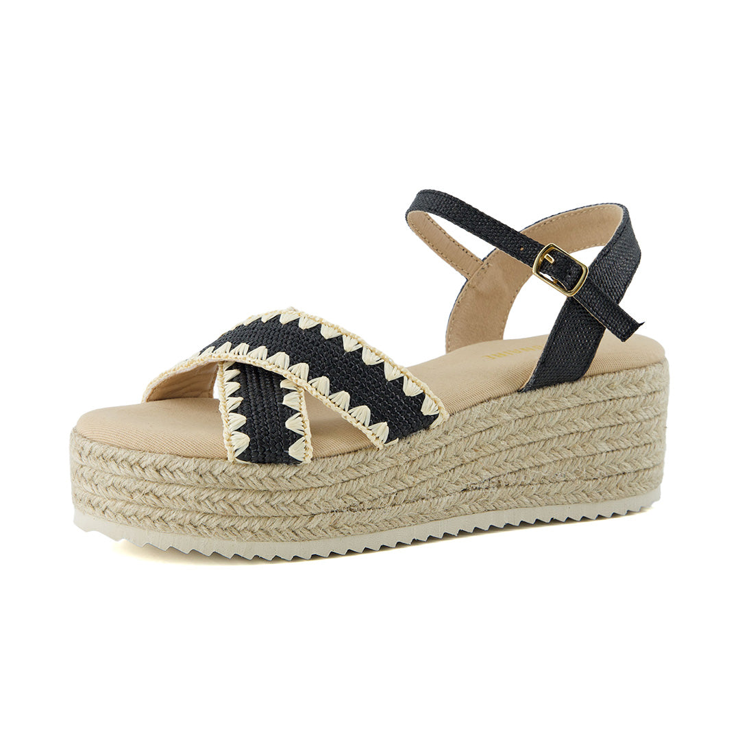 Ola Raffia Platform Sandals Black