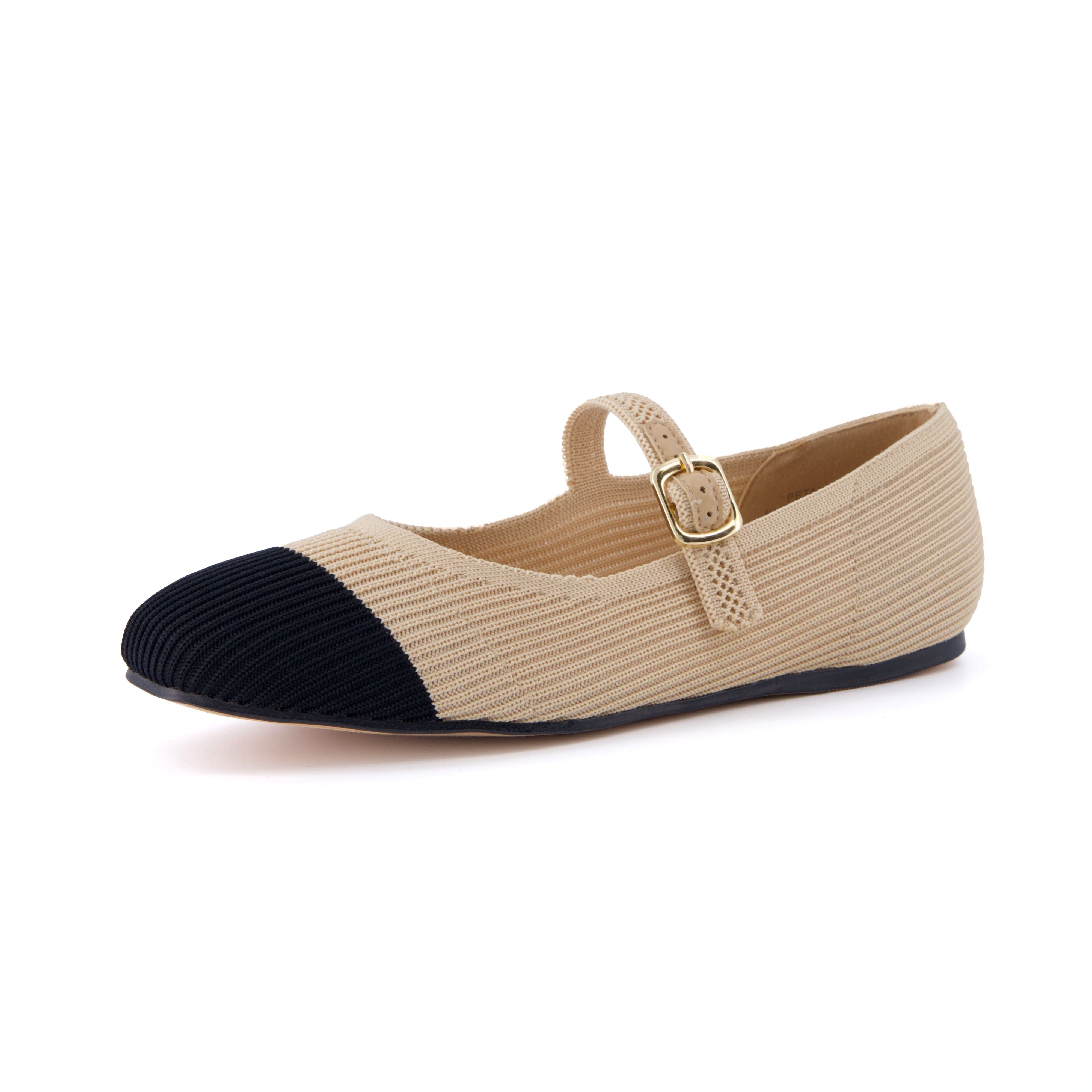 Petal Mary Jane Knit Flat Beige Black